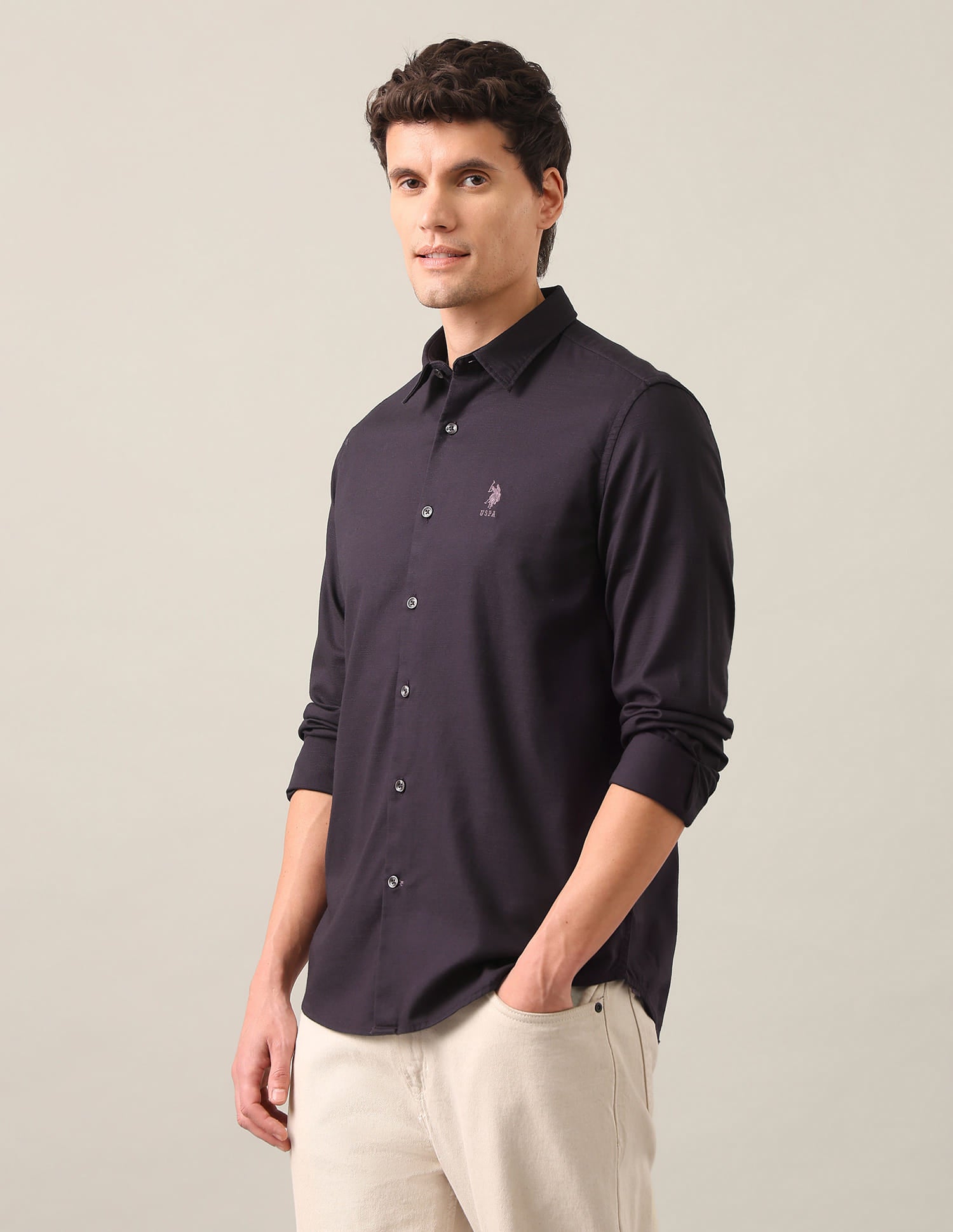 Solid Regular Fit Shirt Purple - U.S. Polo Assn. India | Large