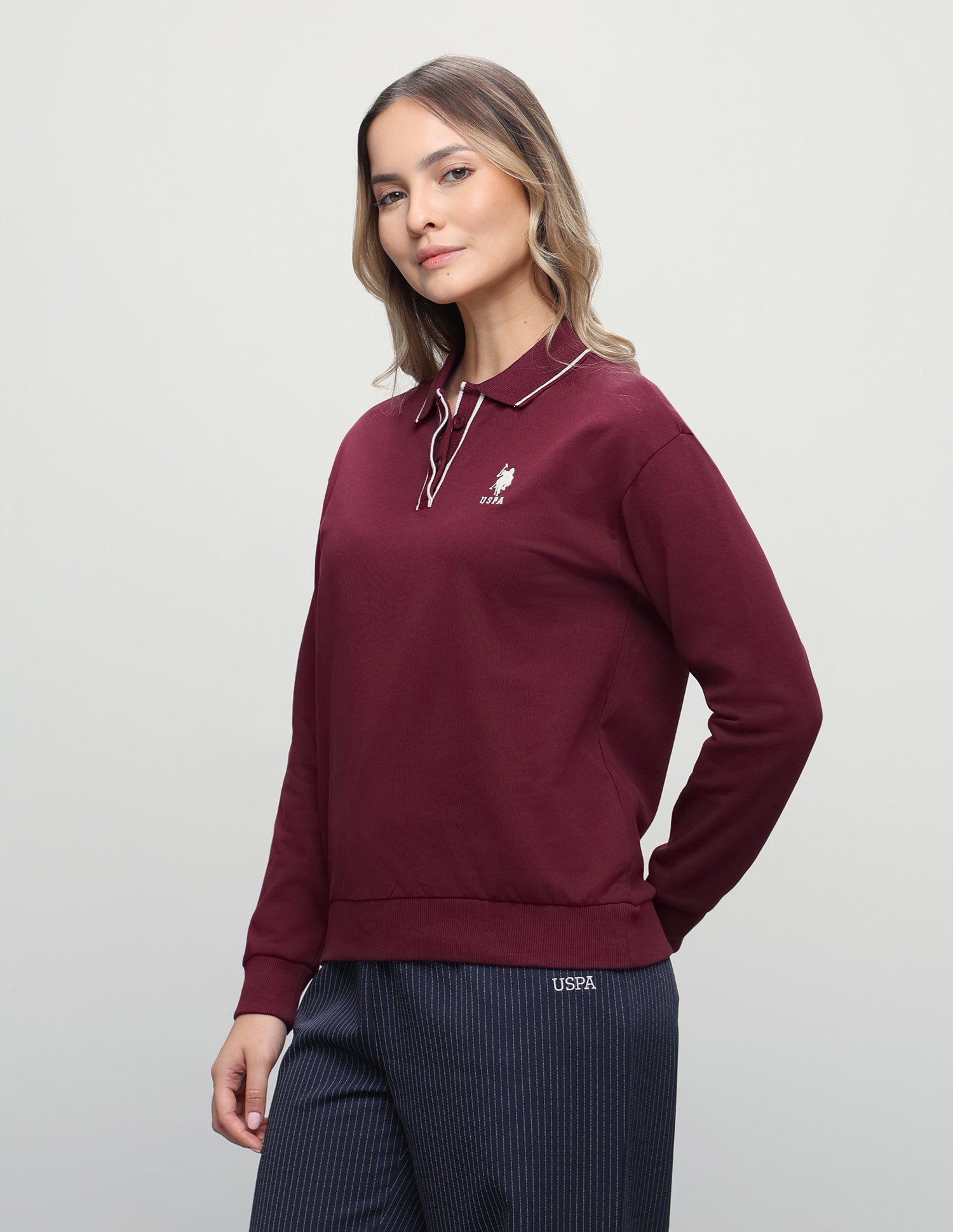 Solid Regular Fit Sweatshirt Maroon - U.S. Polo Assn. India | Large