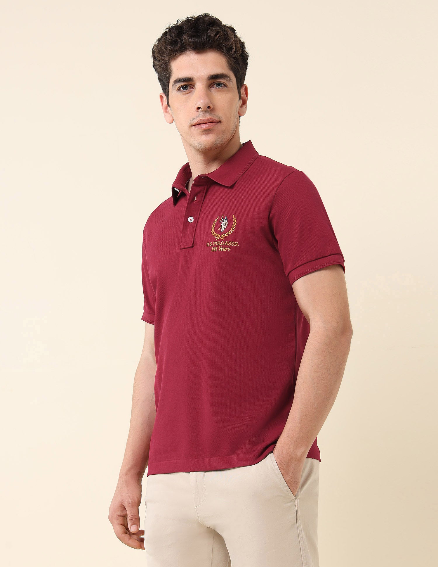 Textured Varsity Polo Shirt Red - U.S. Polo Assn. India | Large