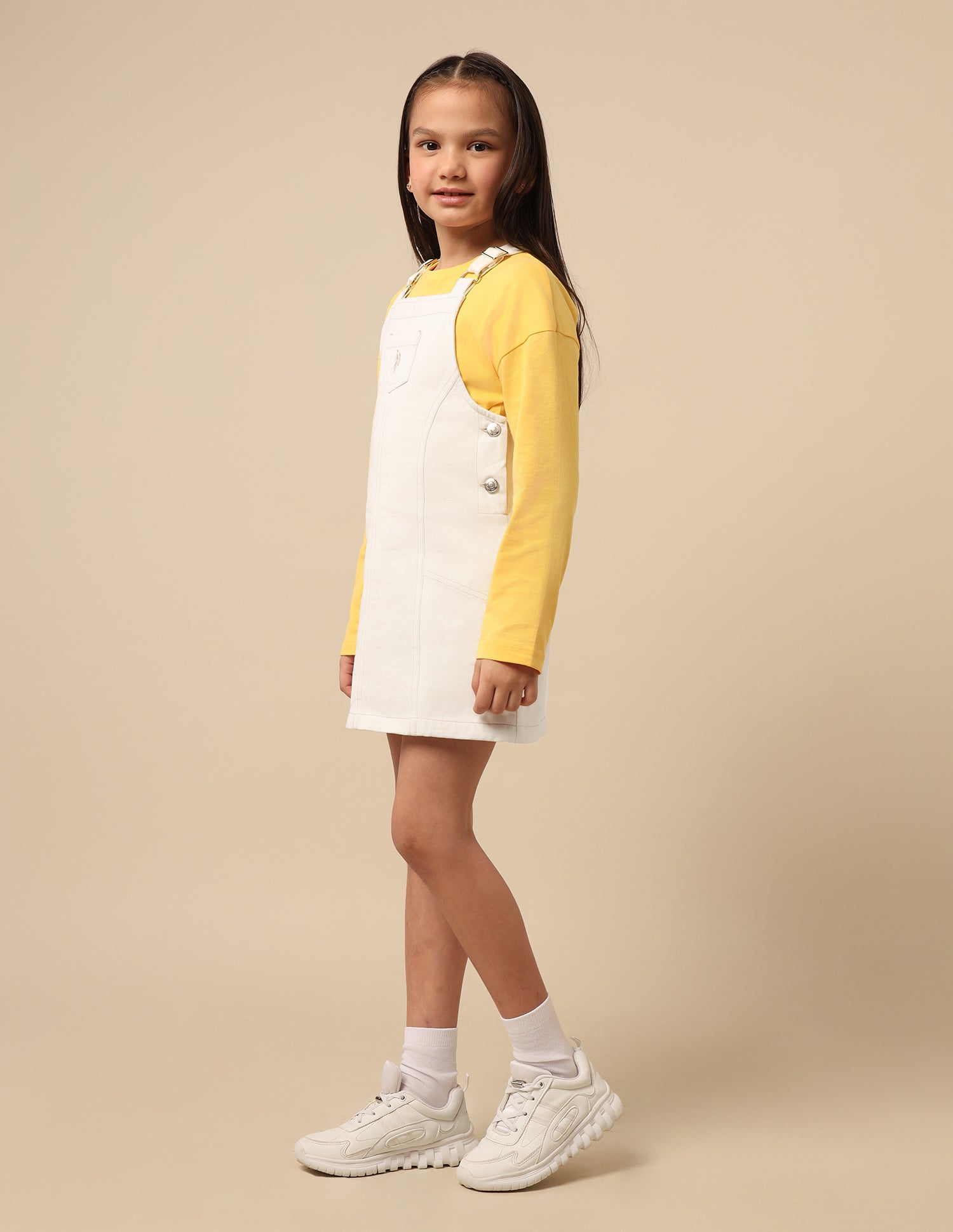 Girls Solid Dungaree Dress Off White - U.S. POLO ASSN. | Large
