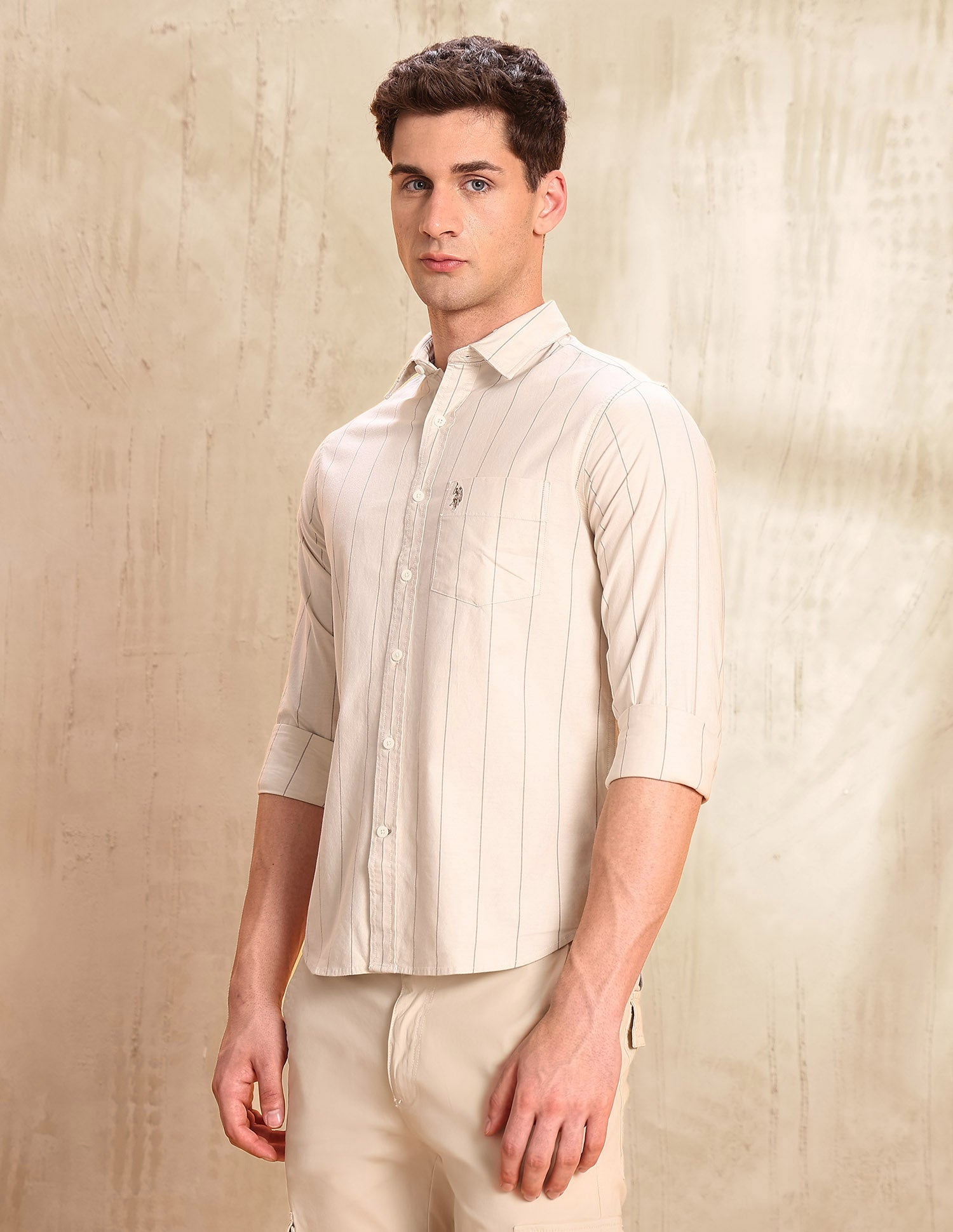 Oxford Tailored Fit Shirt Beige - U.S. POLO ASSN. | Large