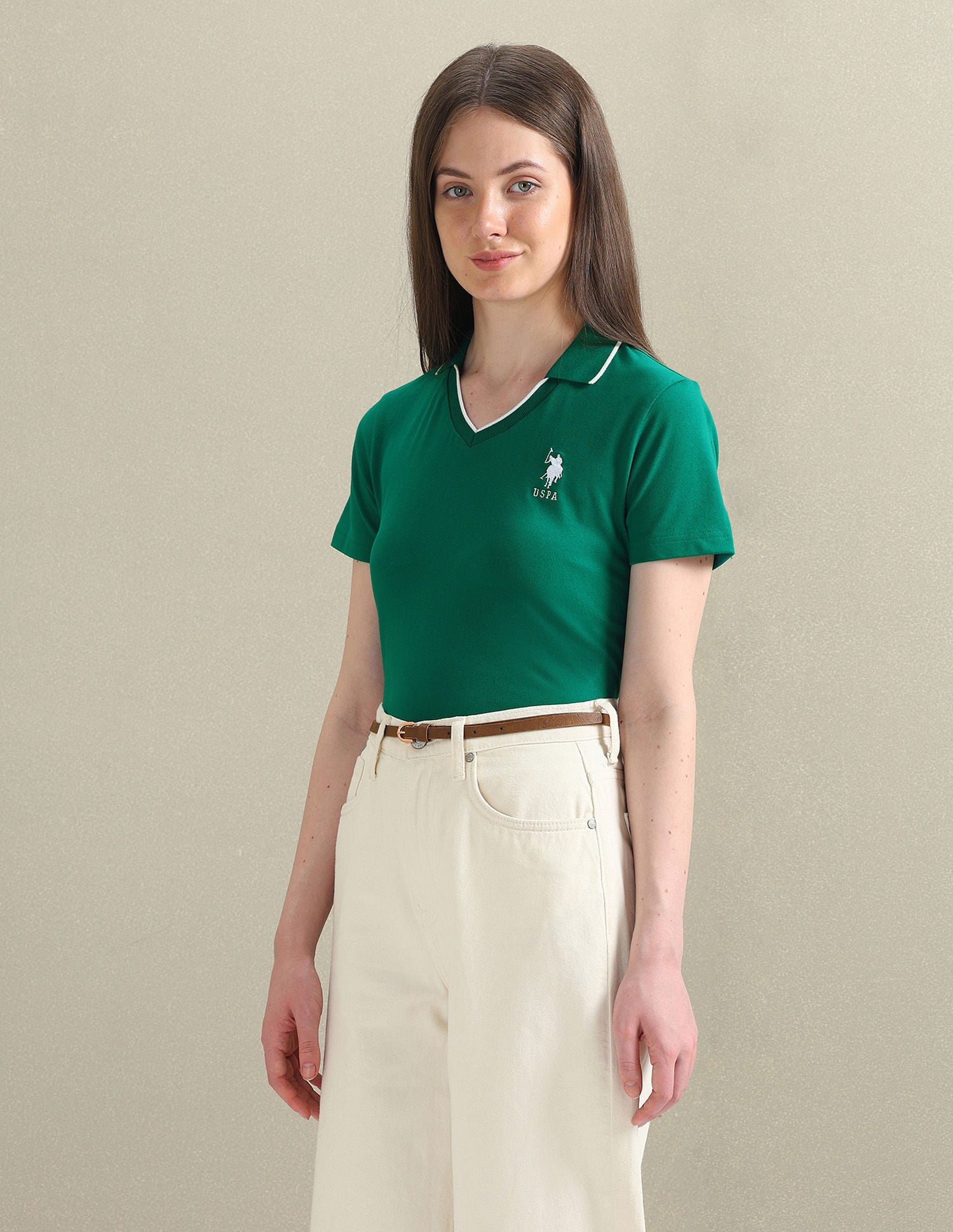 Tipped Collar Pique Polo Shirt Green - U.S. POLO ASSN. | Large