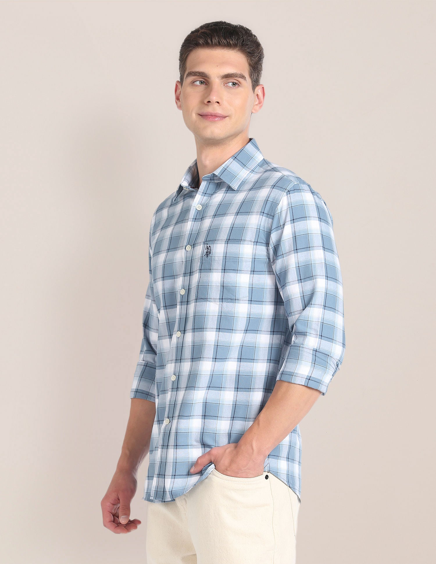 Plaid Check Premium Cotton Shirt Blue - U.S. Polo Assn. India | Large