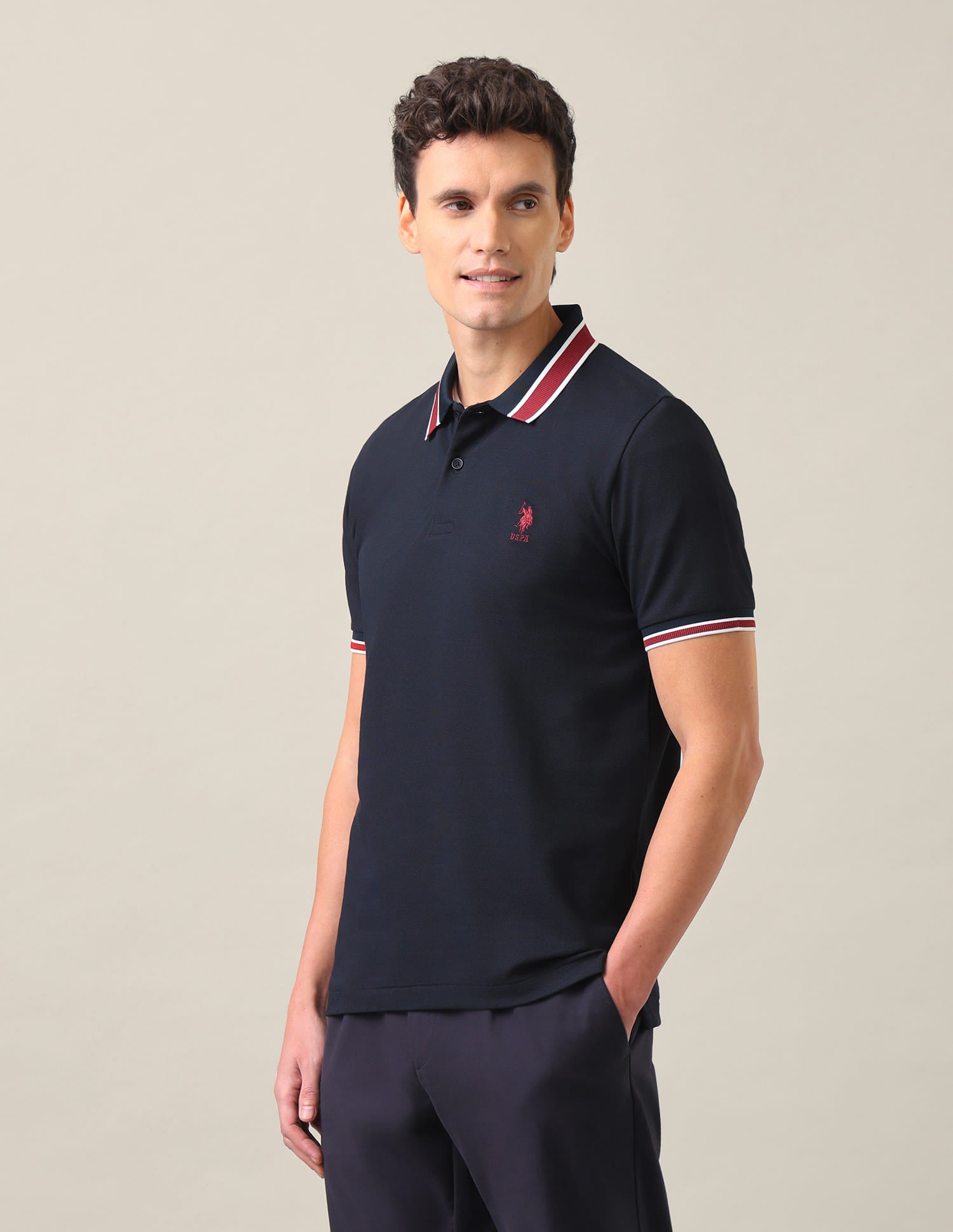 Solid Slim Fit Polo Shirt Navy Blue - U.S. Polo Assn. India | Large