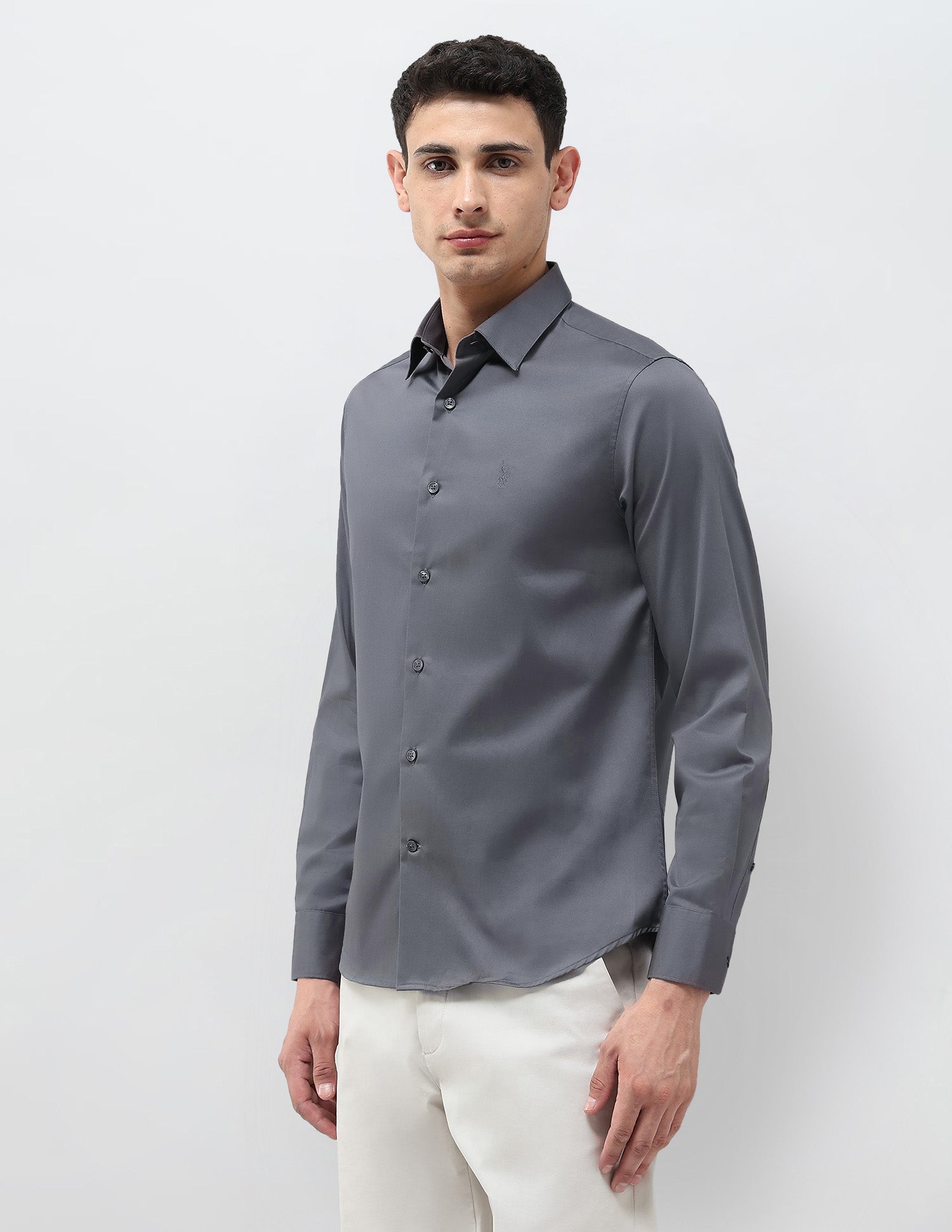 Tailored Fit Solid Shirt Dark Grey - U.S. Polo Assn. India | Large