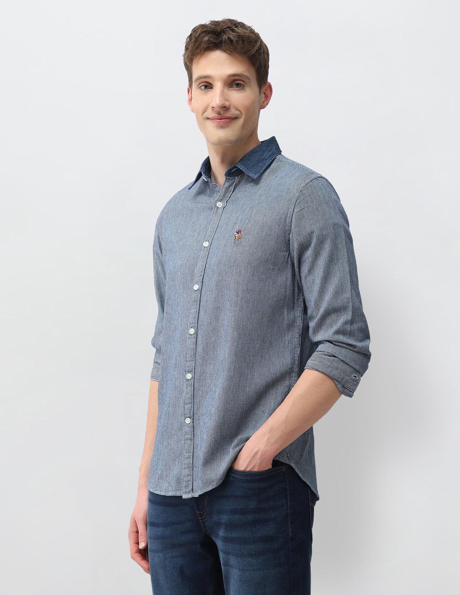 Vertical Striped Twill Shirt Indigo - U.S. Polo Assn. India | Large