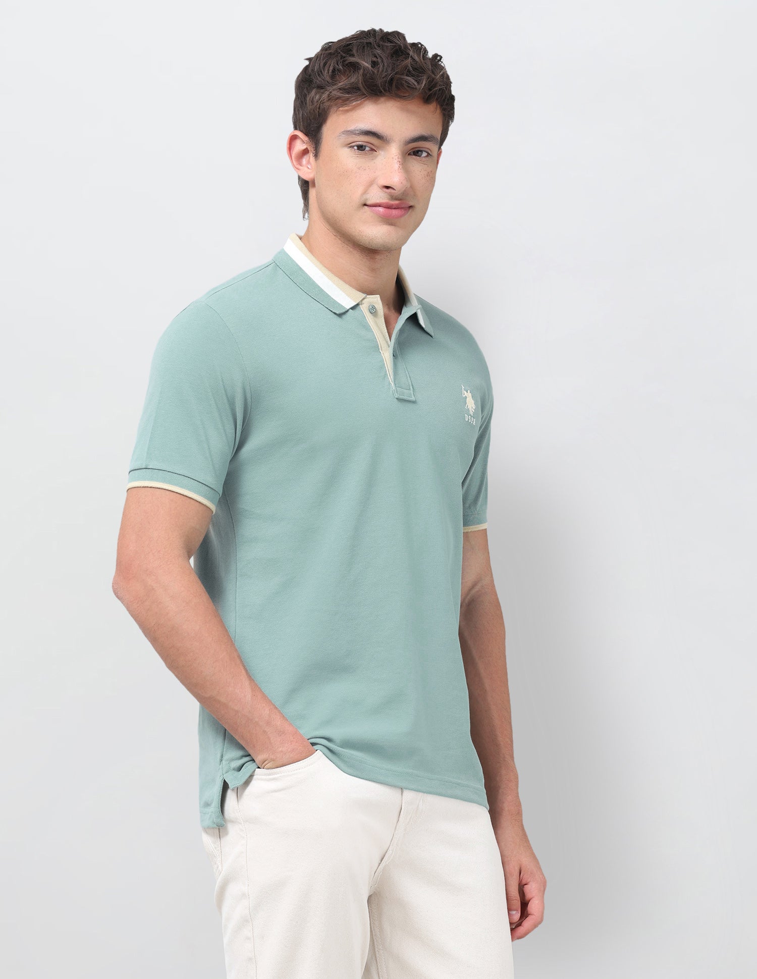 Solid Regular Fit Polo Shirt Light Green - U.S. Polo Assn. India | Large