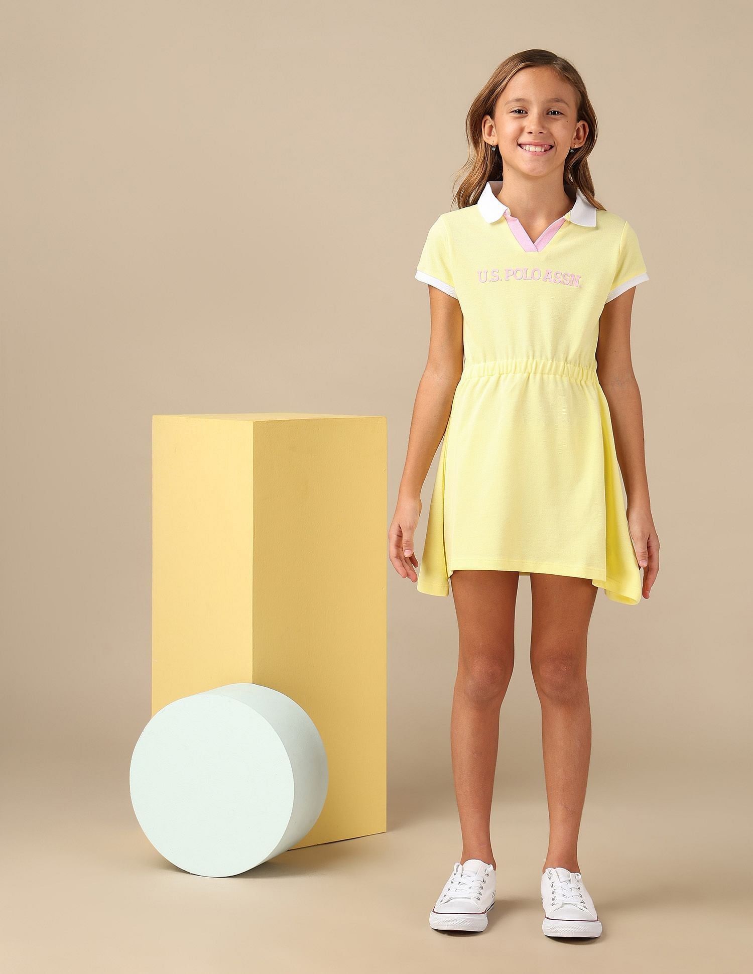 Girls Brand Printed Polo Dress Light Yellow - U.S. POLO ASSN. | Large