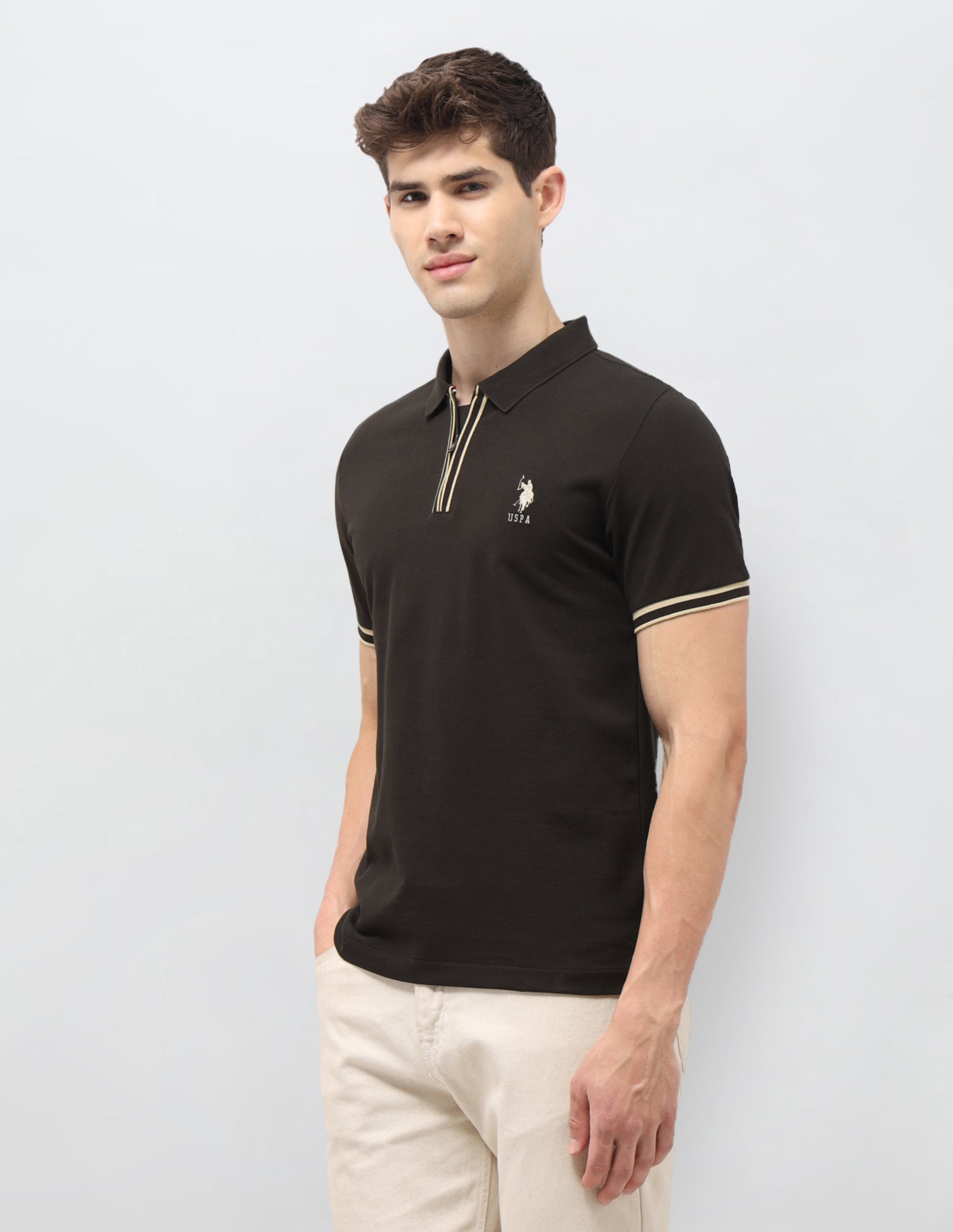 Solid Slim Fit Polo Shirt Dark Brown - U.S. Polo Assn. India | Large