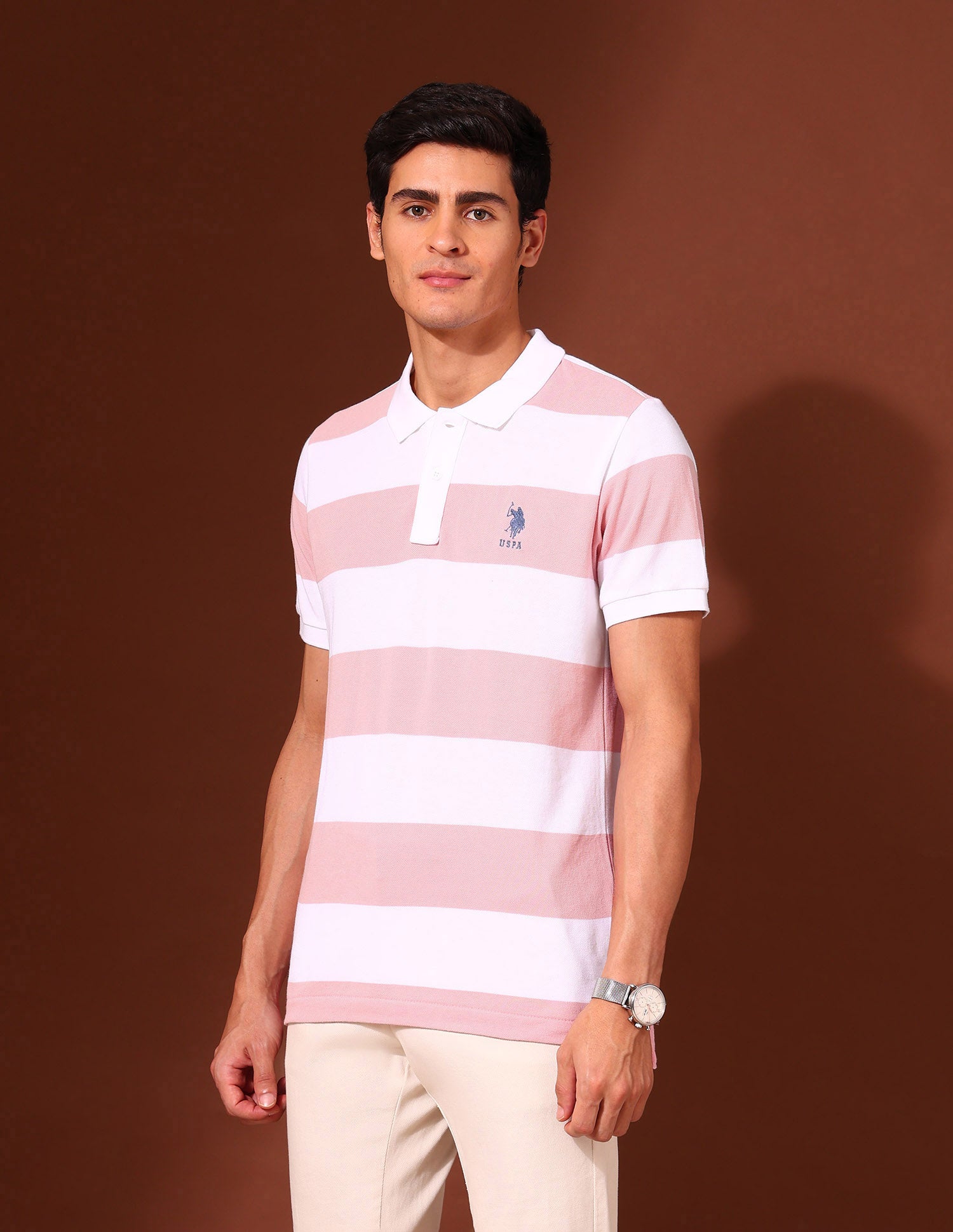 Horizontal Striped Work and Wander Polo Shirt Pink - U.S. Polo Assn. India | Large