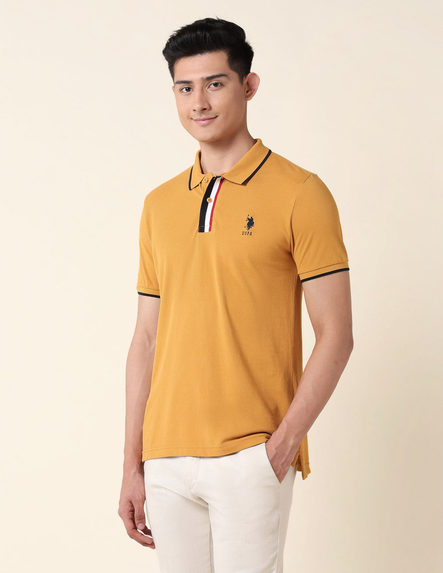 Solid Slim Fit Polo Shirt Mustard - U.S. Polo Assn. India | Large