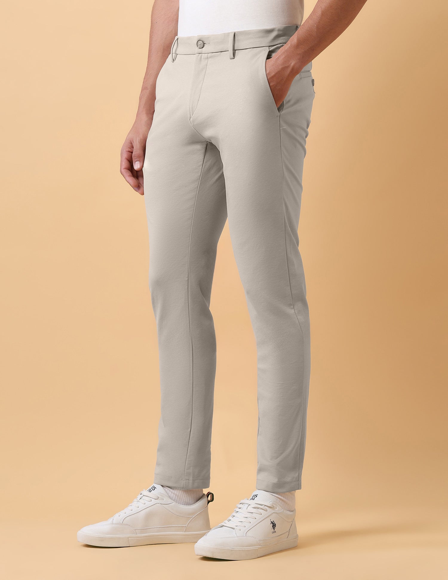 Pacho X Austin Slim Fit Trousers Stone - U.S. Polo Assn. India | Large