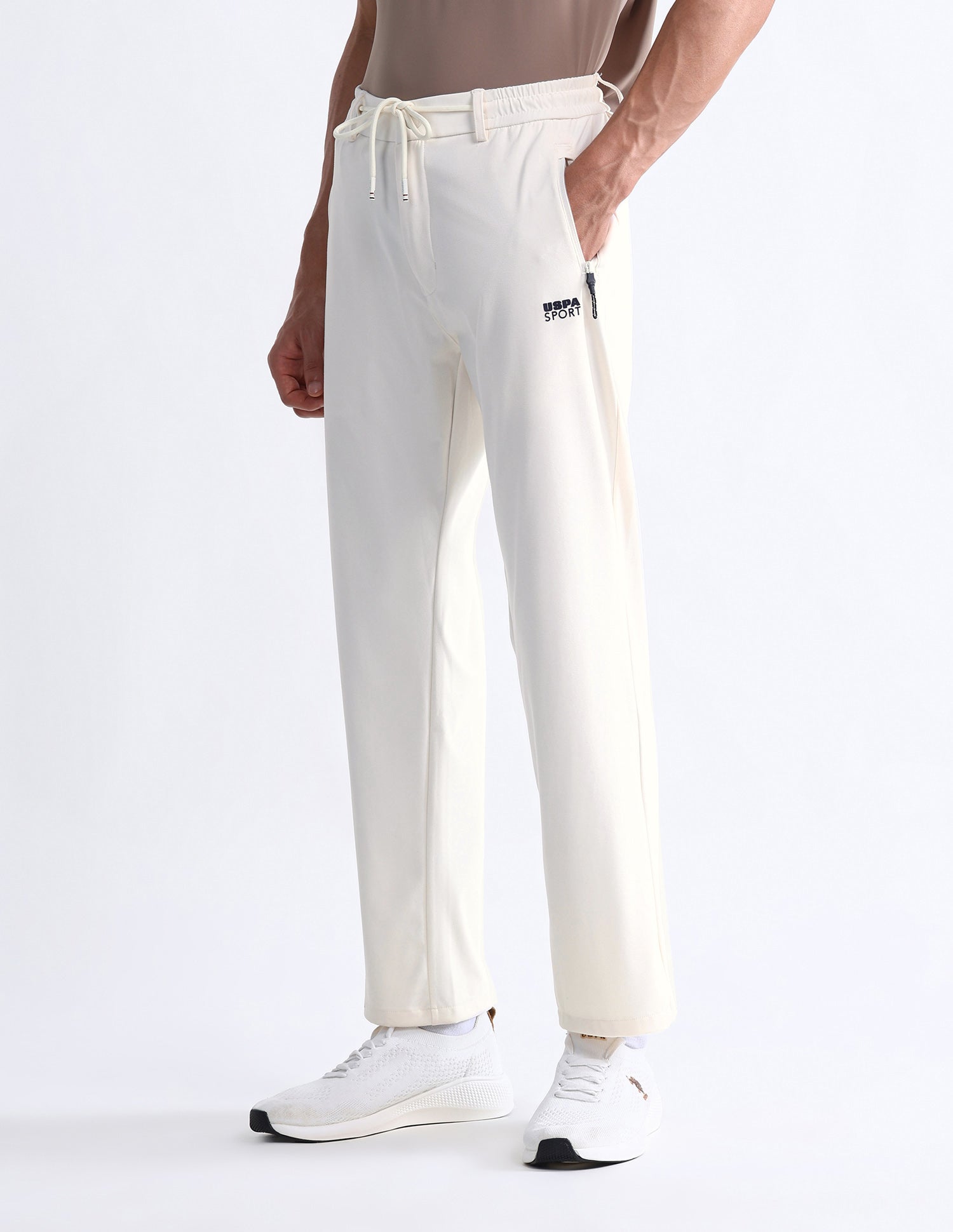 Mid Rise Solid Active Track Pants White - U.S. Polo Assn. India | Large