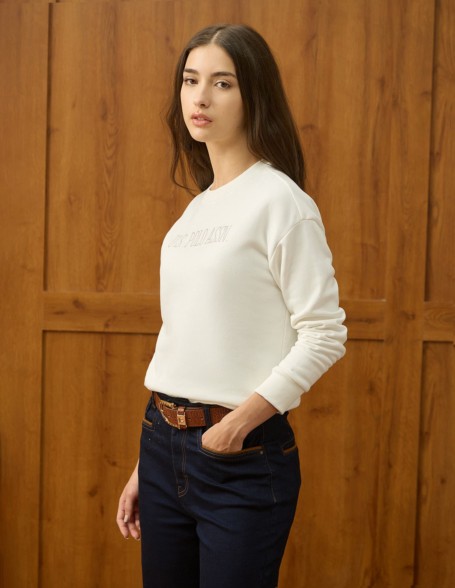 Drop Shoulder Brand Printed Sweatshirt Off White - U.S. POLO ASSN. | Large