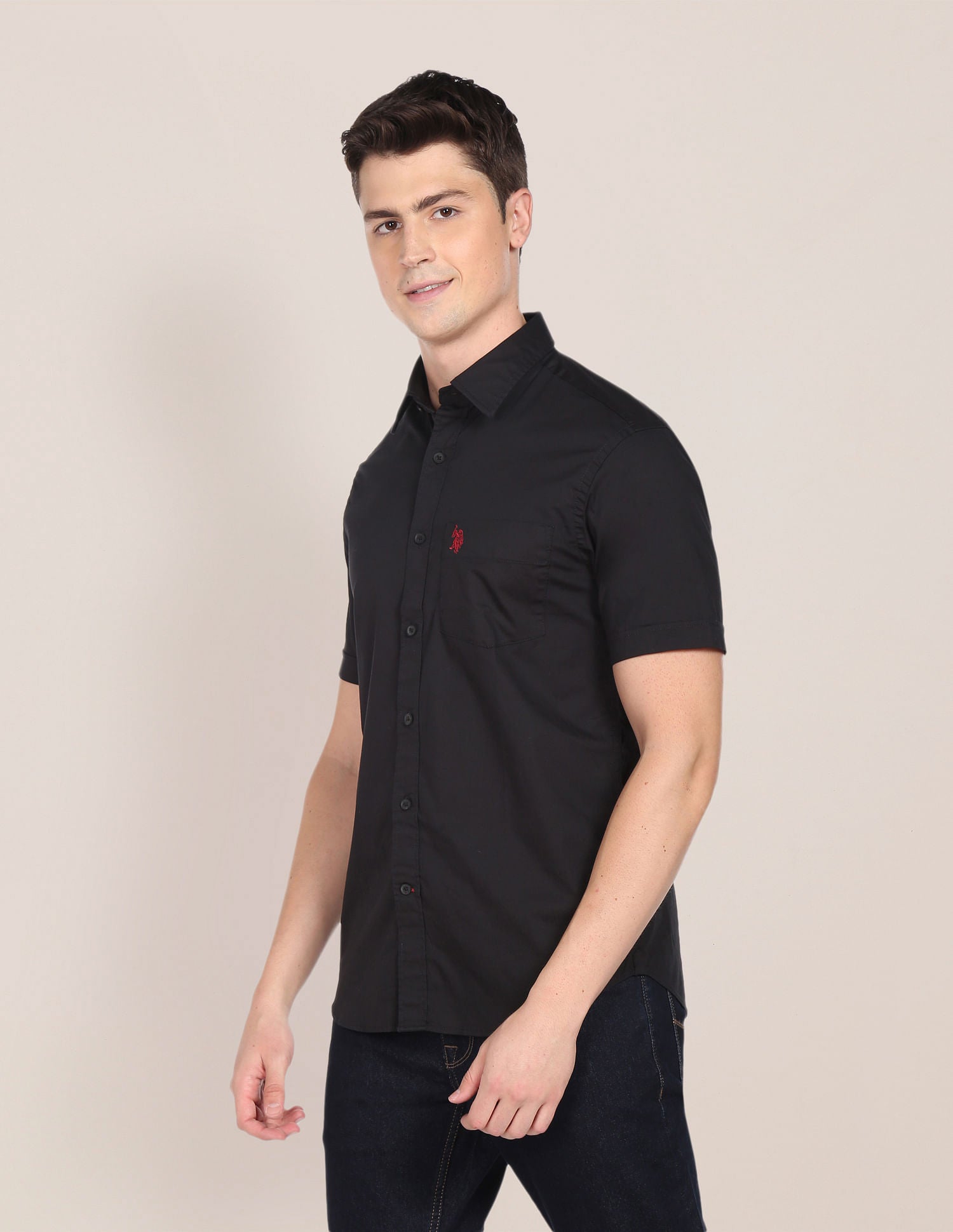 Men Black Slim Fit Solid Casual Shirt Black - U.S. POLO ASSN. | Large