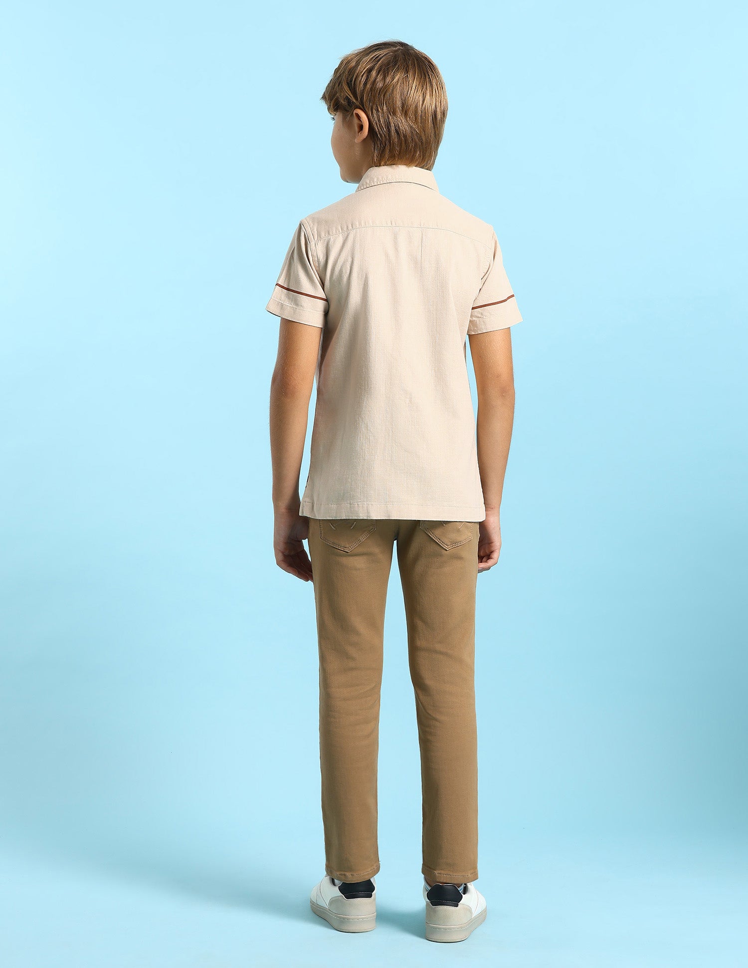 Boys Solid Boxy Fit Shirt Beige - U.S. POLO ASSN. | Large