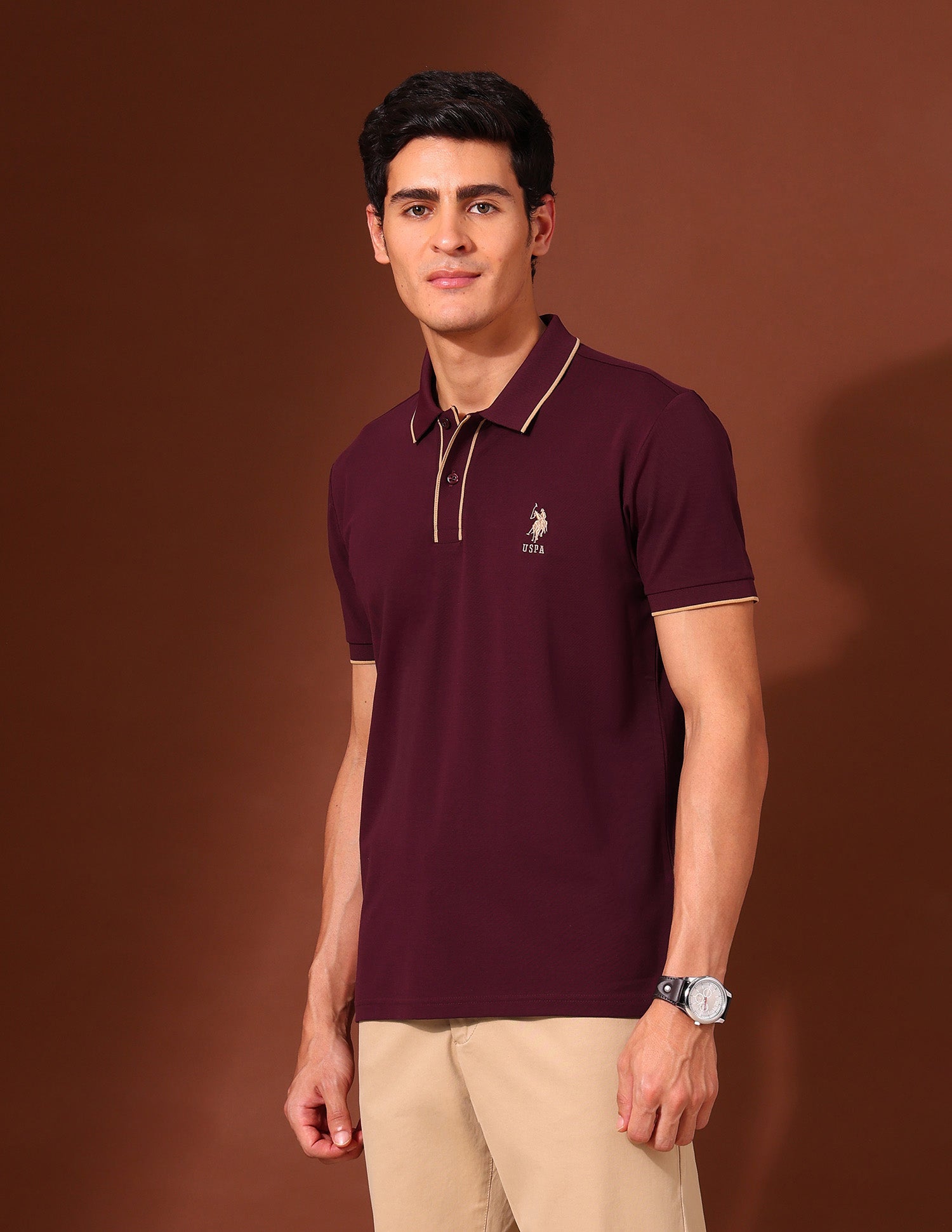 Solid Slim Fit Varsity Polo Shirt Wine - U.S. Polo Assn. India | Large