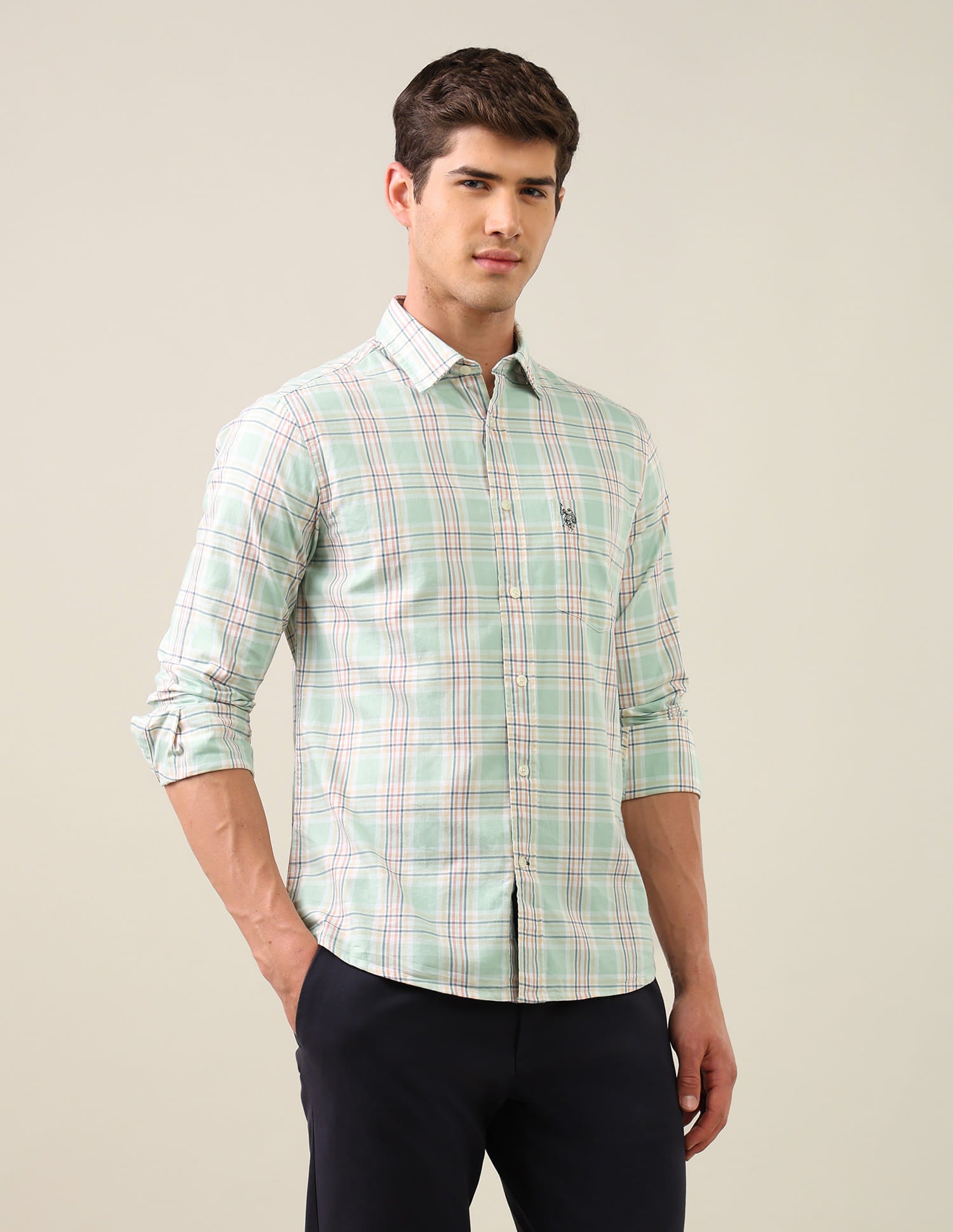 Twill Grid Tattersall Checked Shirt Green - U.S. Polo Assn. India | Large