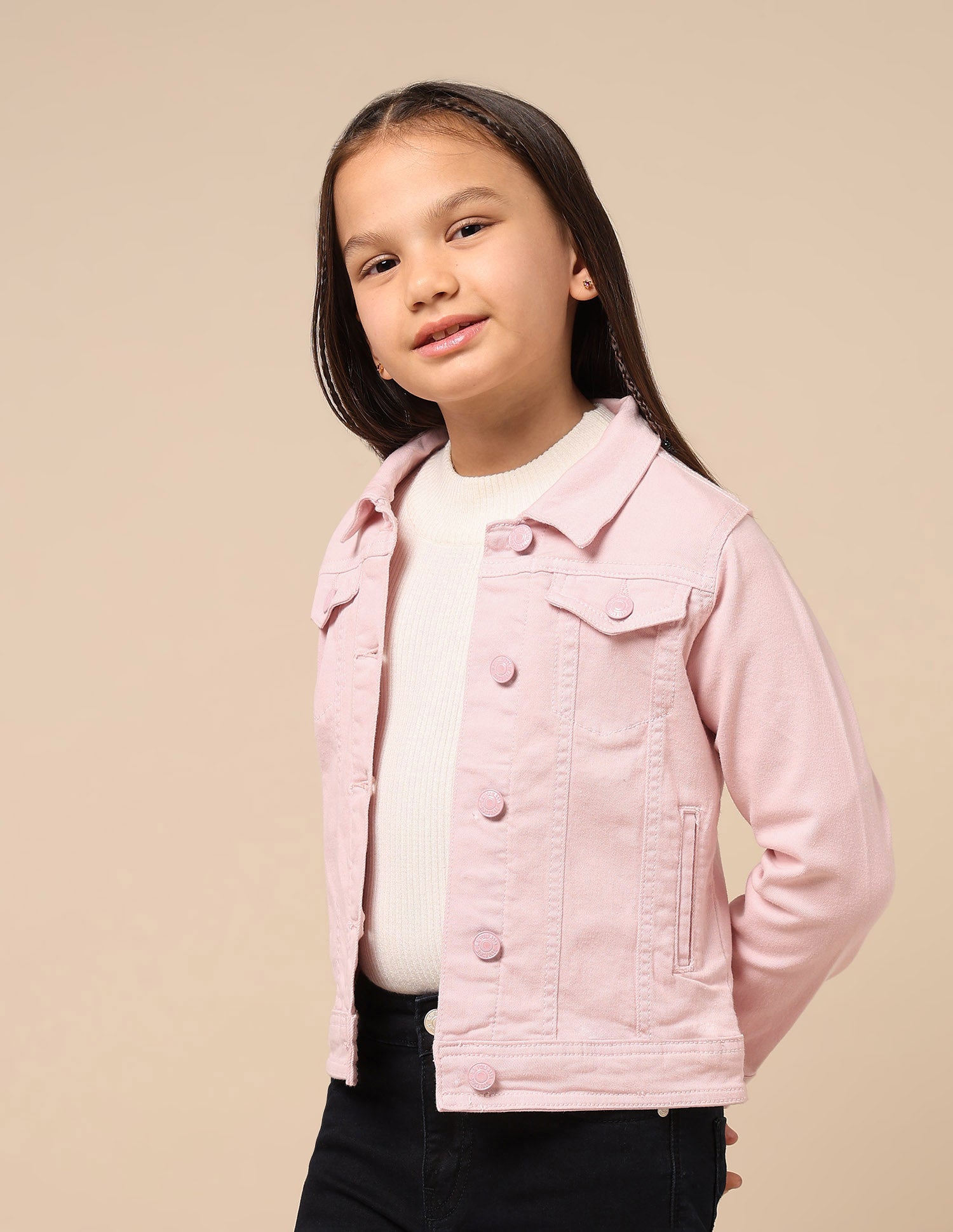Girls Solid Twill Denim Jacket Light Pink - U.S. POLO ASSN. | Large