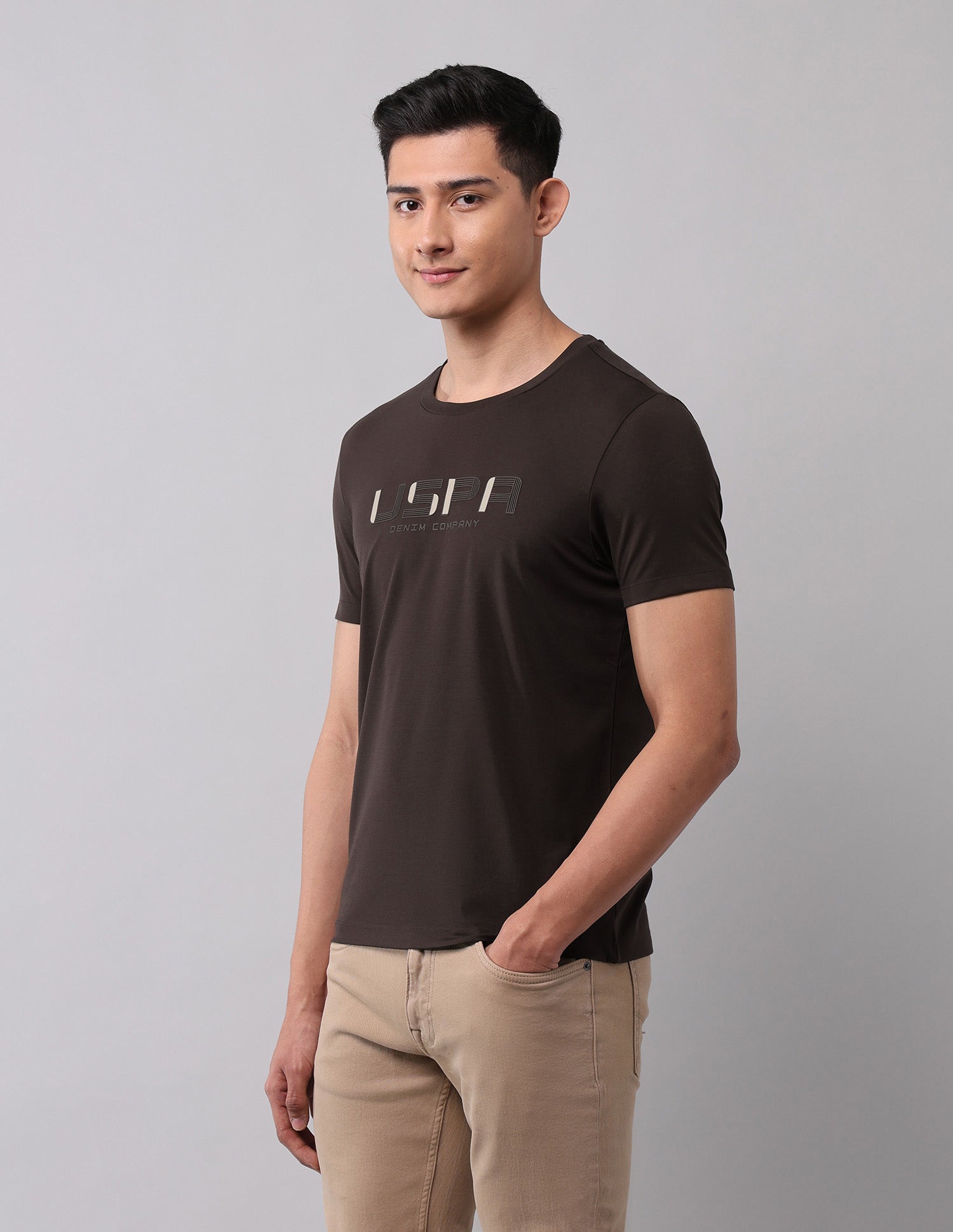 Brand Embossed Muscle Fit T-Shirt Dark Brown - U.S. Polo Assn. India | Large