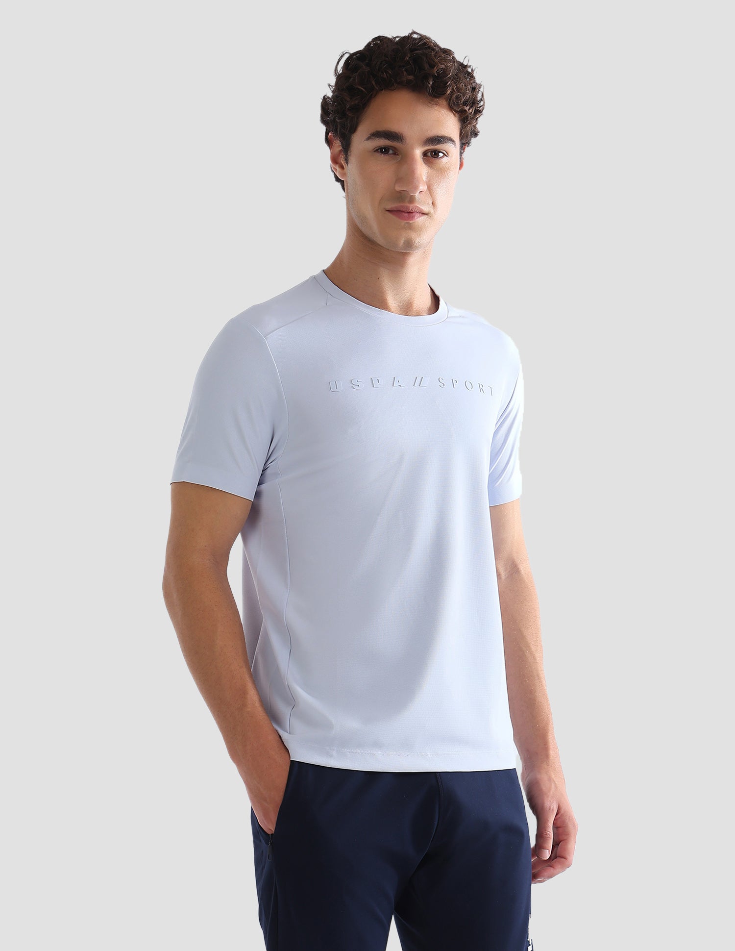 Solid Slim Fit Active T-Shirt Light Blue - U.S. Polo Assn. India | Large