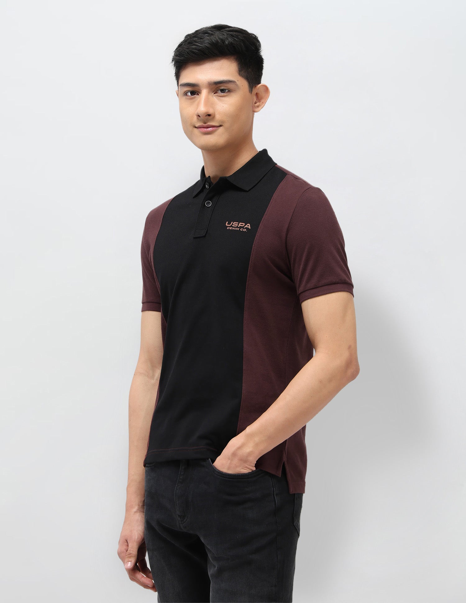 Colourblocked Pure Cotton Polo Shirt Dark Brown - U.S. Polo Assn. India | Large