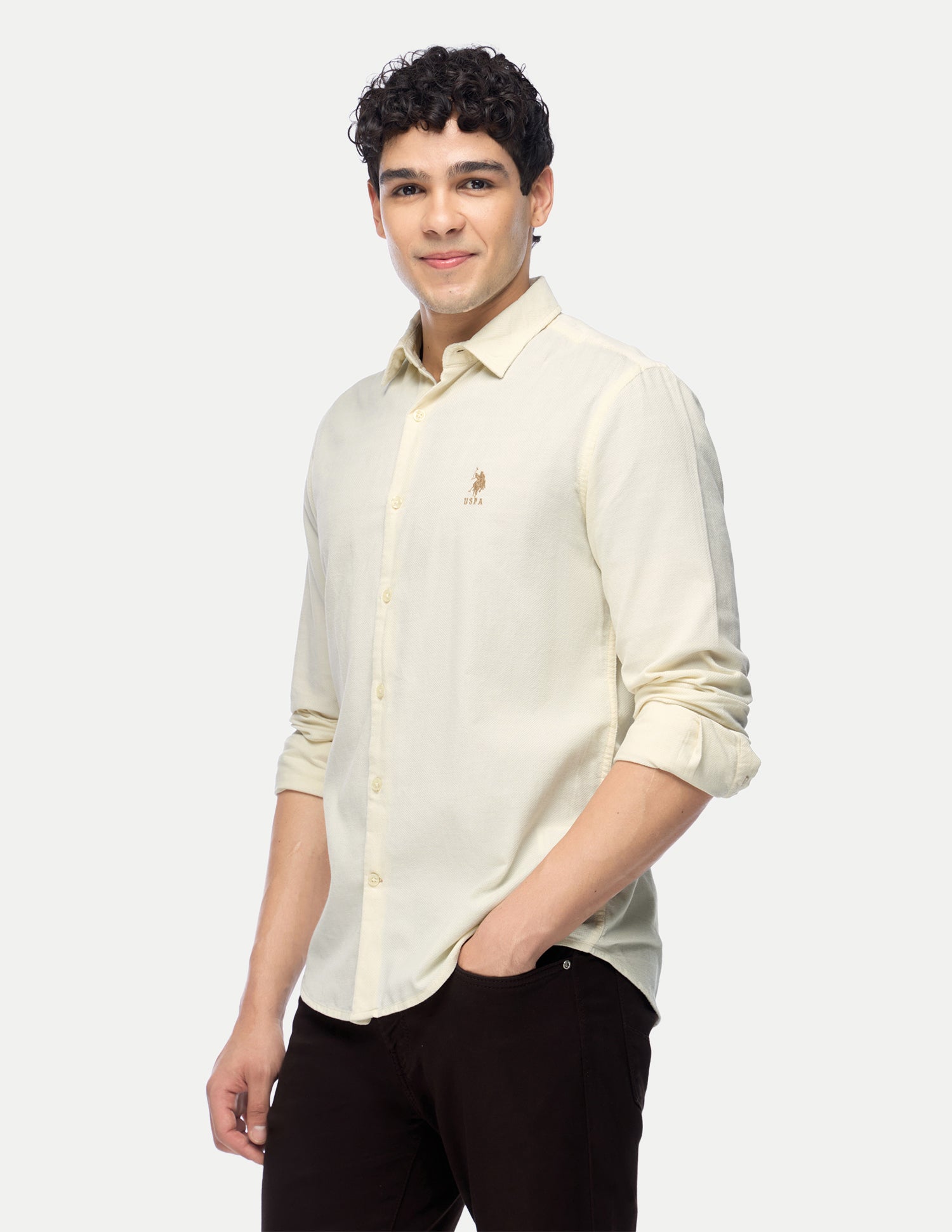 Corduroy Regular Fit Shirt Ivory - U.S. Polo Assn. India | Large