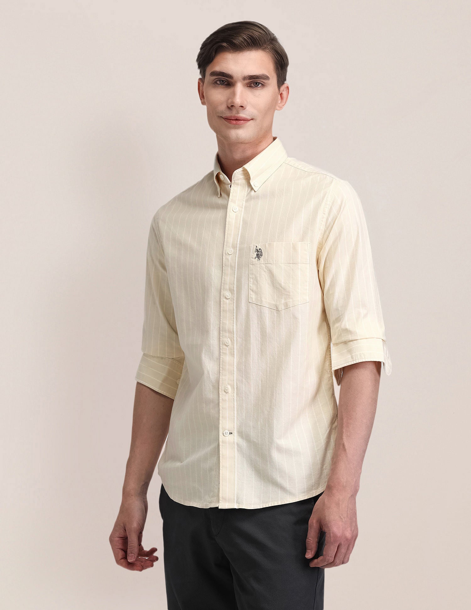 Vertical Stripe Tailored Fit Shirt Yellow - U.S. Polo Assn. India | Large