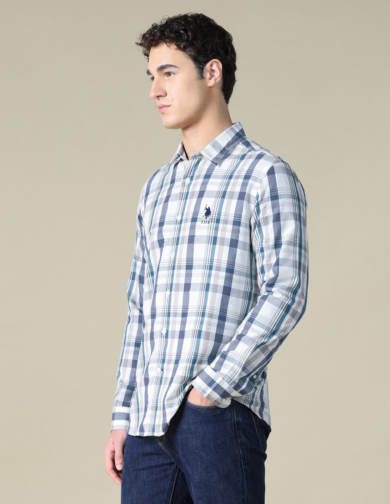 Plaid Checked Seersucker Shirt Teal - U.S. Polo Assn. India | Large