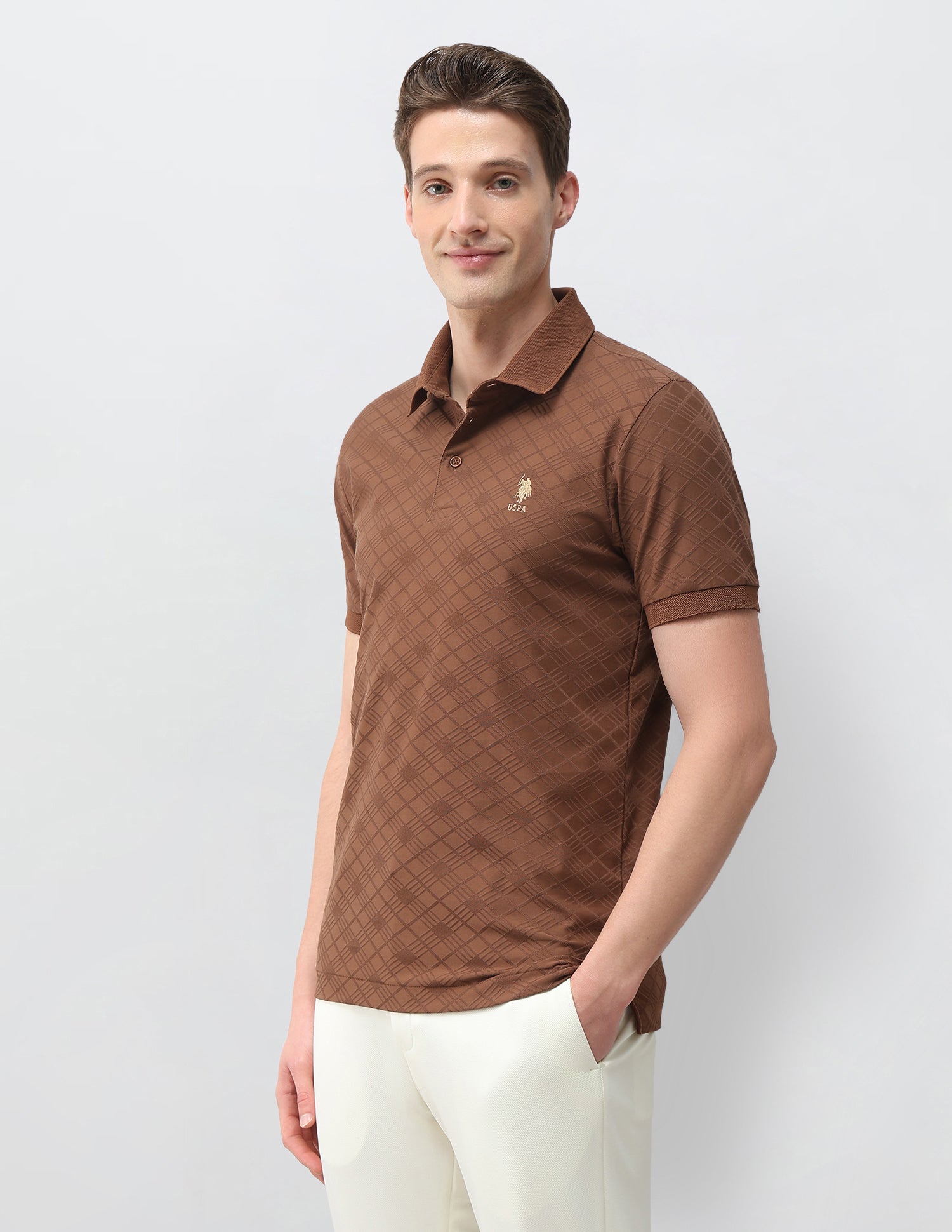 Geometric Printed Slim Fit Polo Shirt Brown - U.S. Polo Assn. India | Large