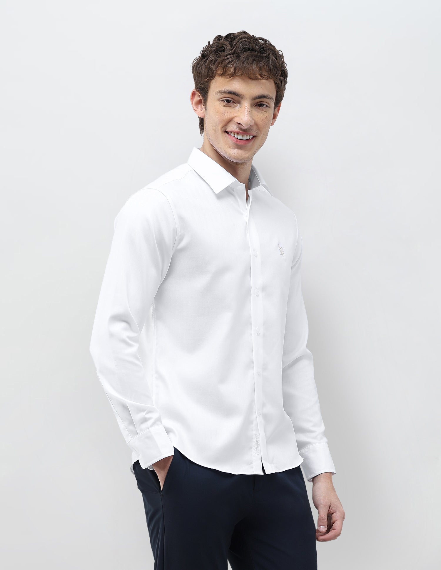 Herringbone Tailored Fit Shirt White - U.S. Polo Assn. India | Large
