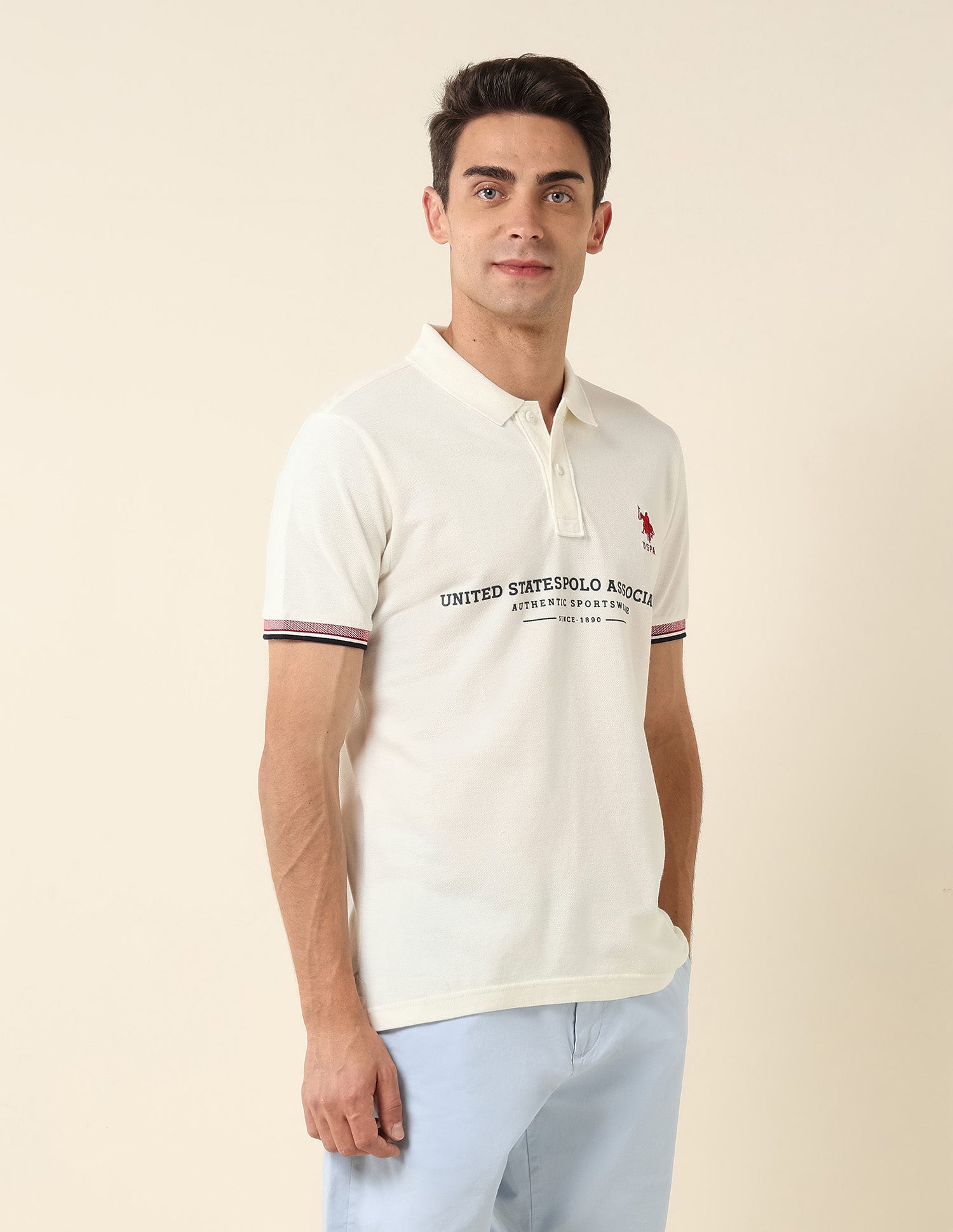 Brand Printed Slim Fit Polo Shirt White - U.S. POLO ASSN. | Large