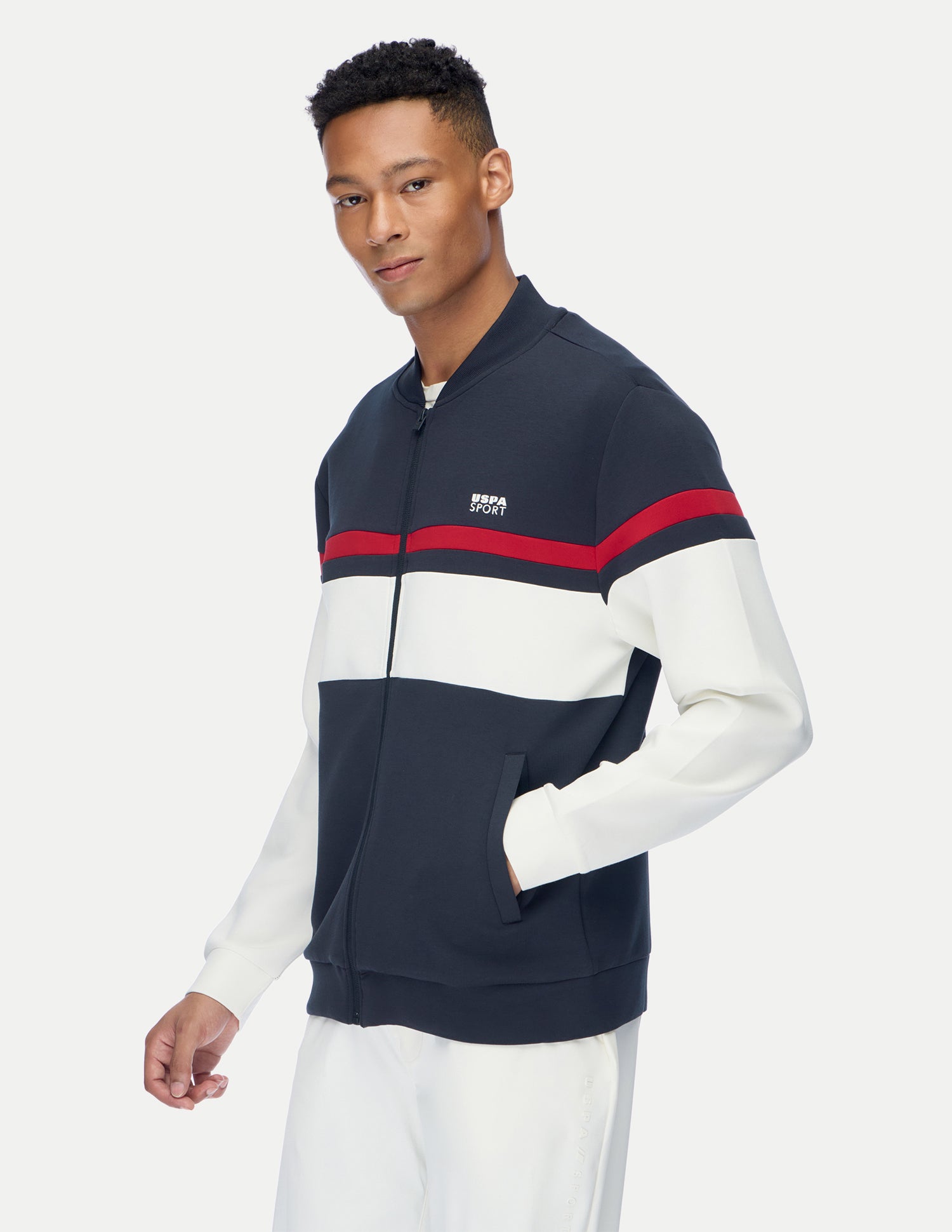 Colour Blocked Slim Fit Active Zipper Sweatshirt Navy - U.S. Polo Assn. India | Large
