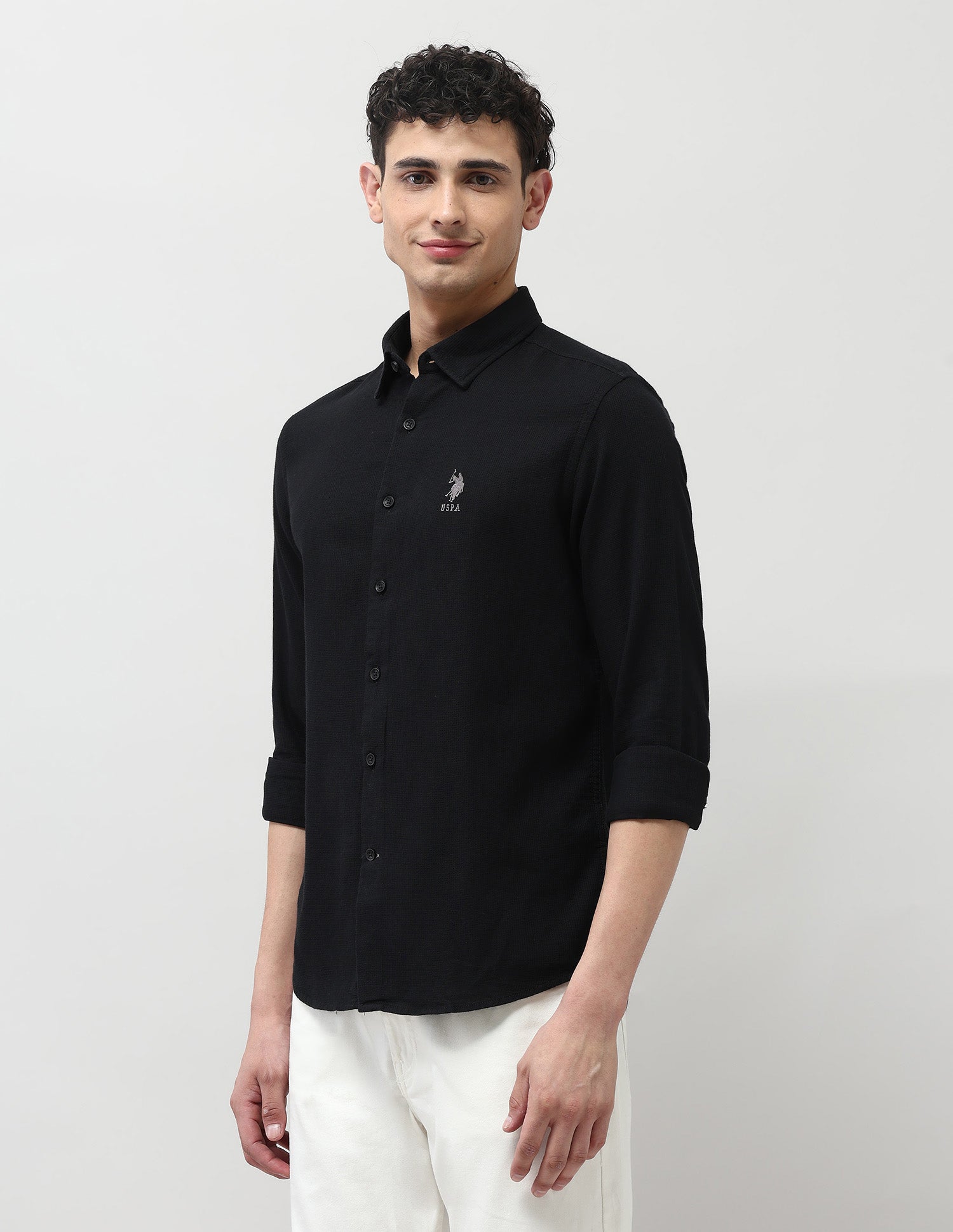 Dobby Slim Fit Shirt Black - U.S. POLO ASSN. | Large