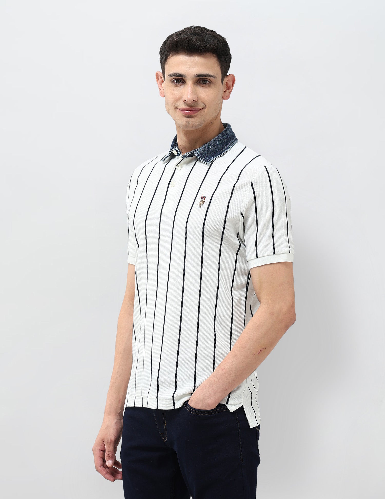Monochrome Vertical Striped Polo Shirt Ivory - U.S. POLO ASSN. | Large