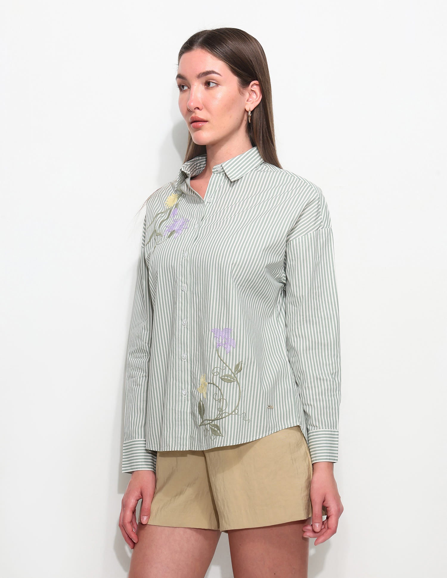 Relaxed Striped Shirt With Embroidery Green - U.S. Polo Assn. India | Large