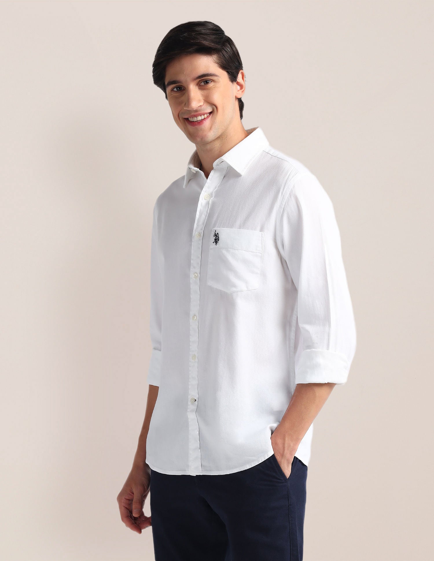 Tailored Fit Pure Cotton Shirt White - U.S. Polo Assn. India | Large