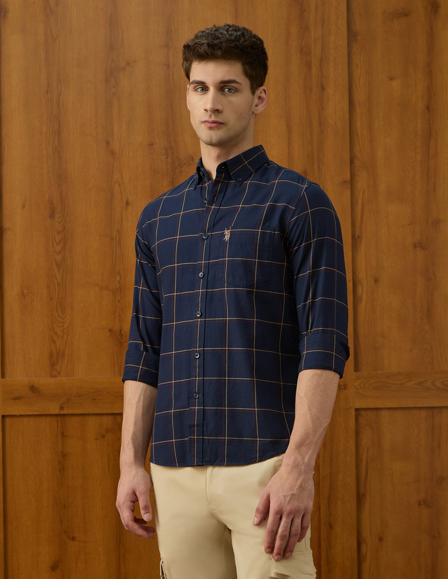 Windowpane Checked Varsity Theatre Shirt Navy - U.S. Polo Assn. India | Large