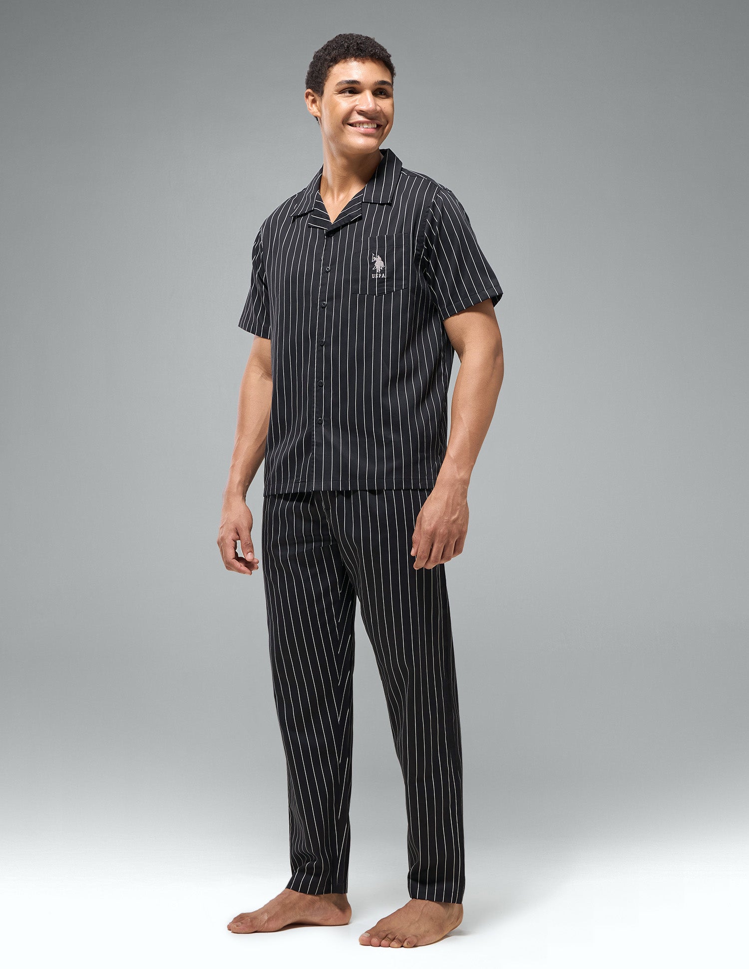 Pure Cotton Striped OESS03 Sleep Set Black - U.S. Polo Assn. India | Large