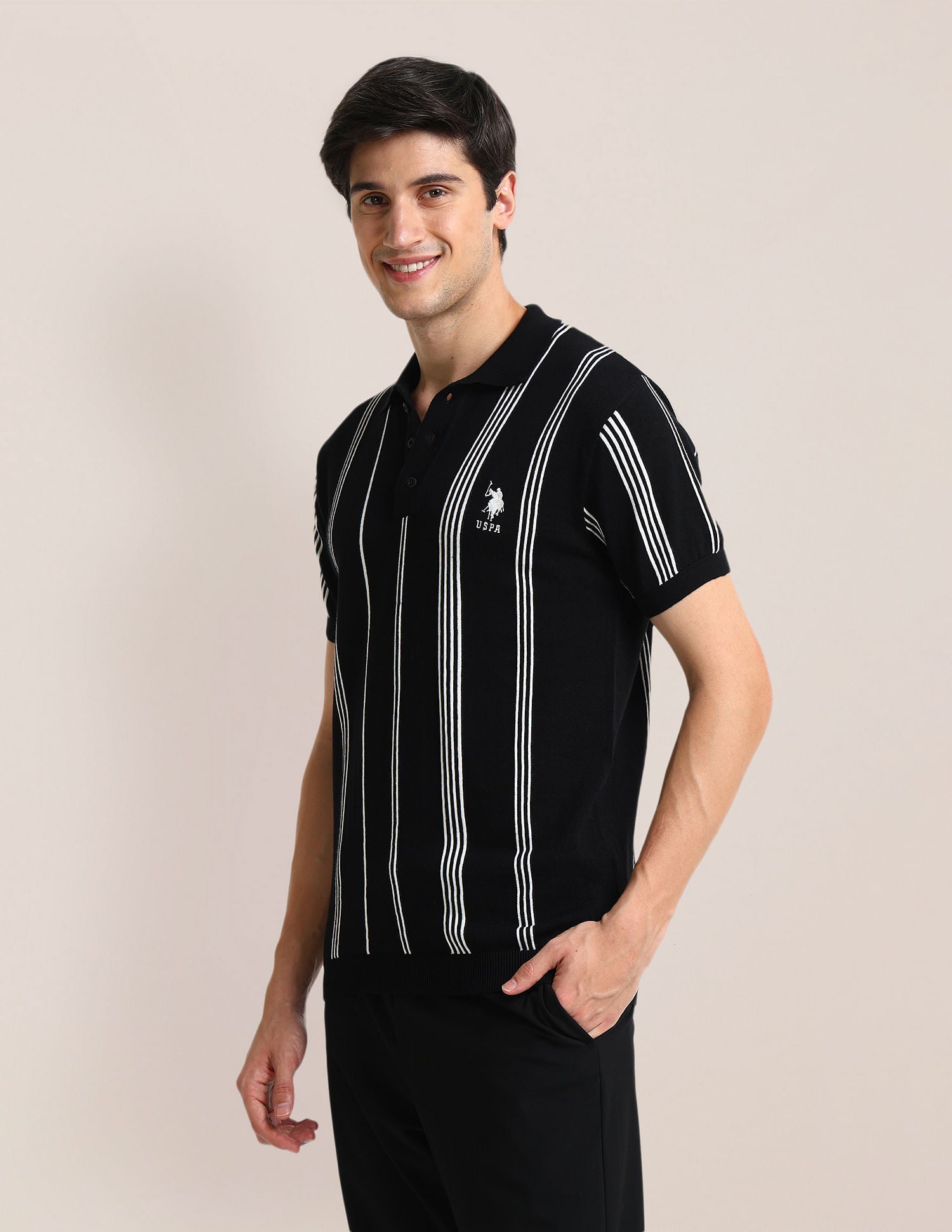 Slim Fit Vertical Stripe Polo Shirt Black - U.S. POLO ASSN. | Large