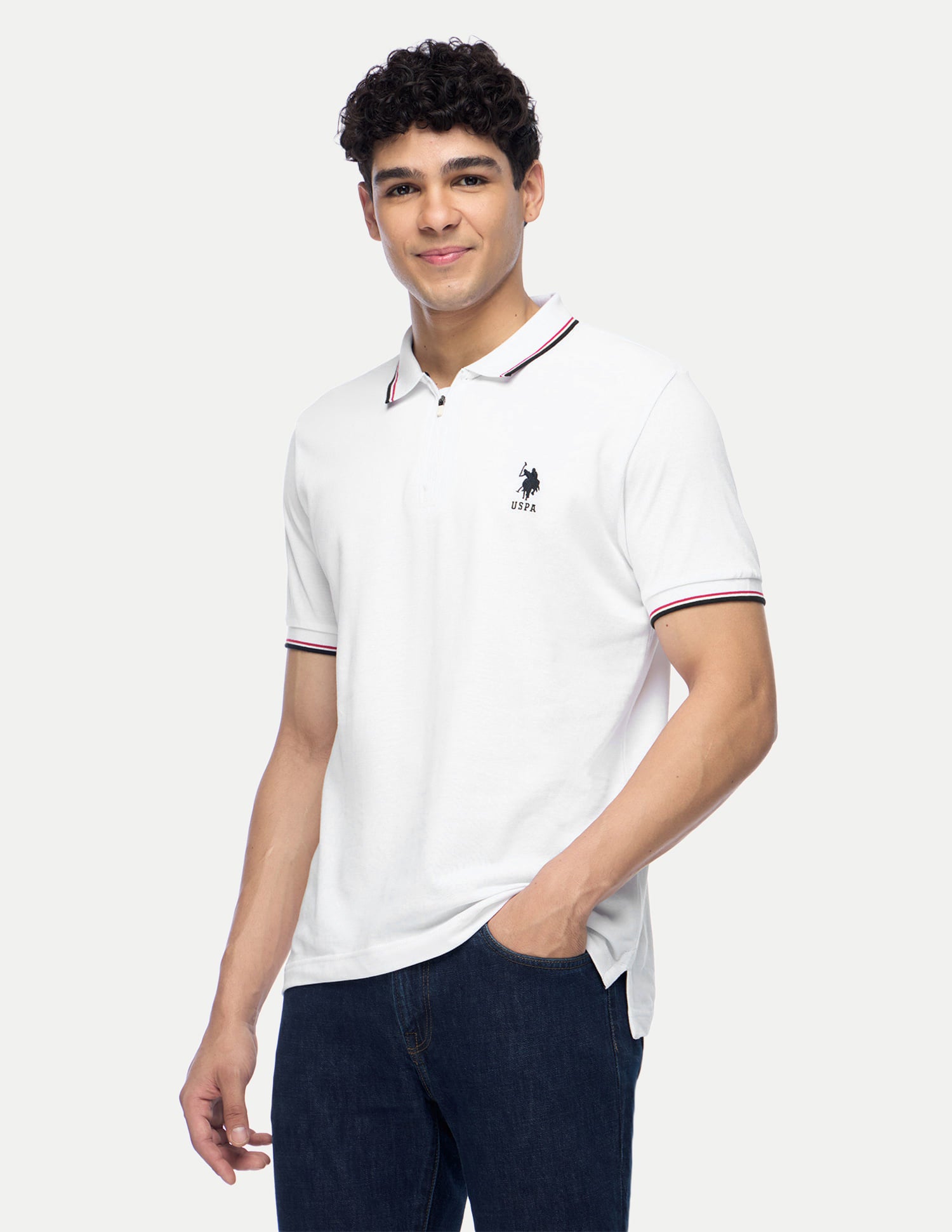 Tipped Zipper Polo Shirt White - U.S. Polo Assn. India | Large