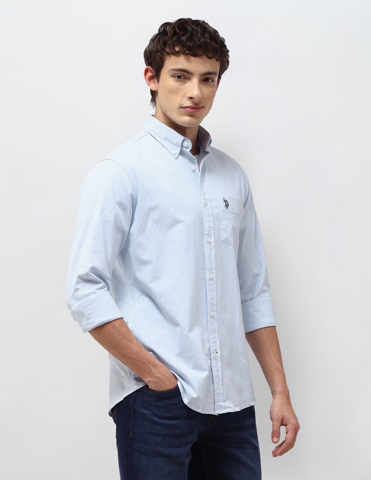 Vertical Striped Regular Fit Shirt Light Blue - U.S. Polo Assn. India | Large