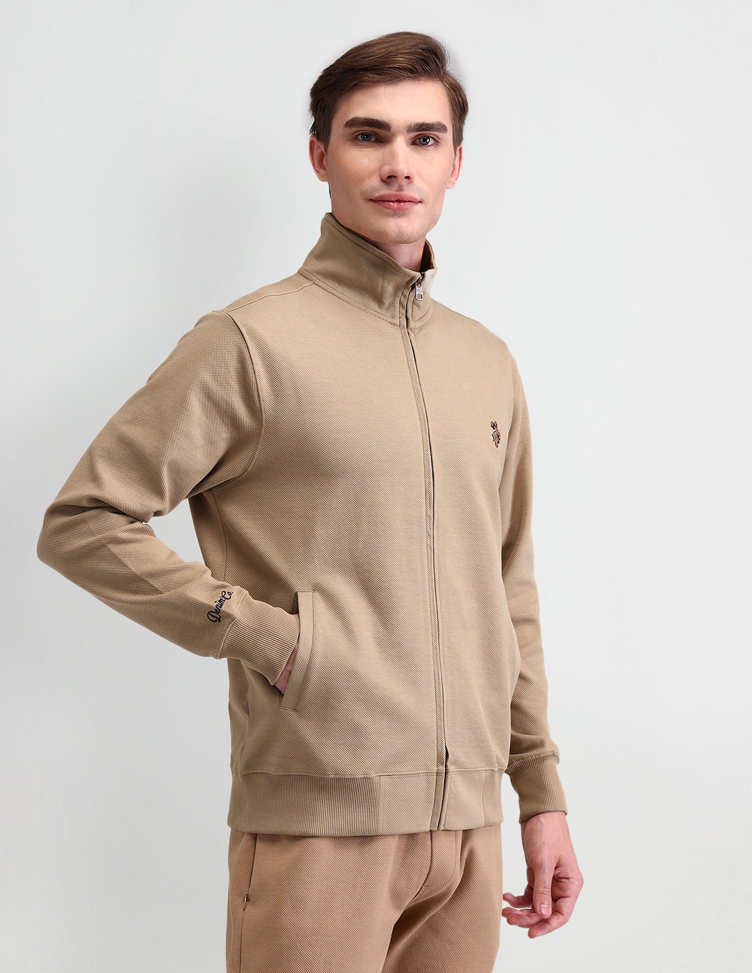 High Neck Slim Fit Sweatshirt Beige - U.S. POLO ASSN. | Large