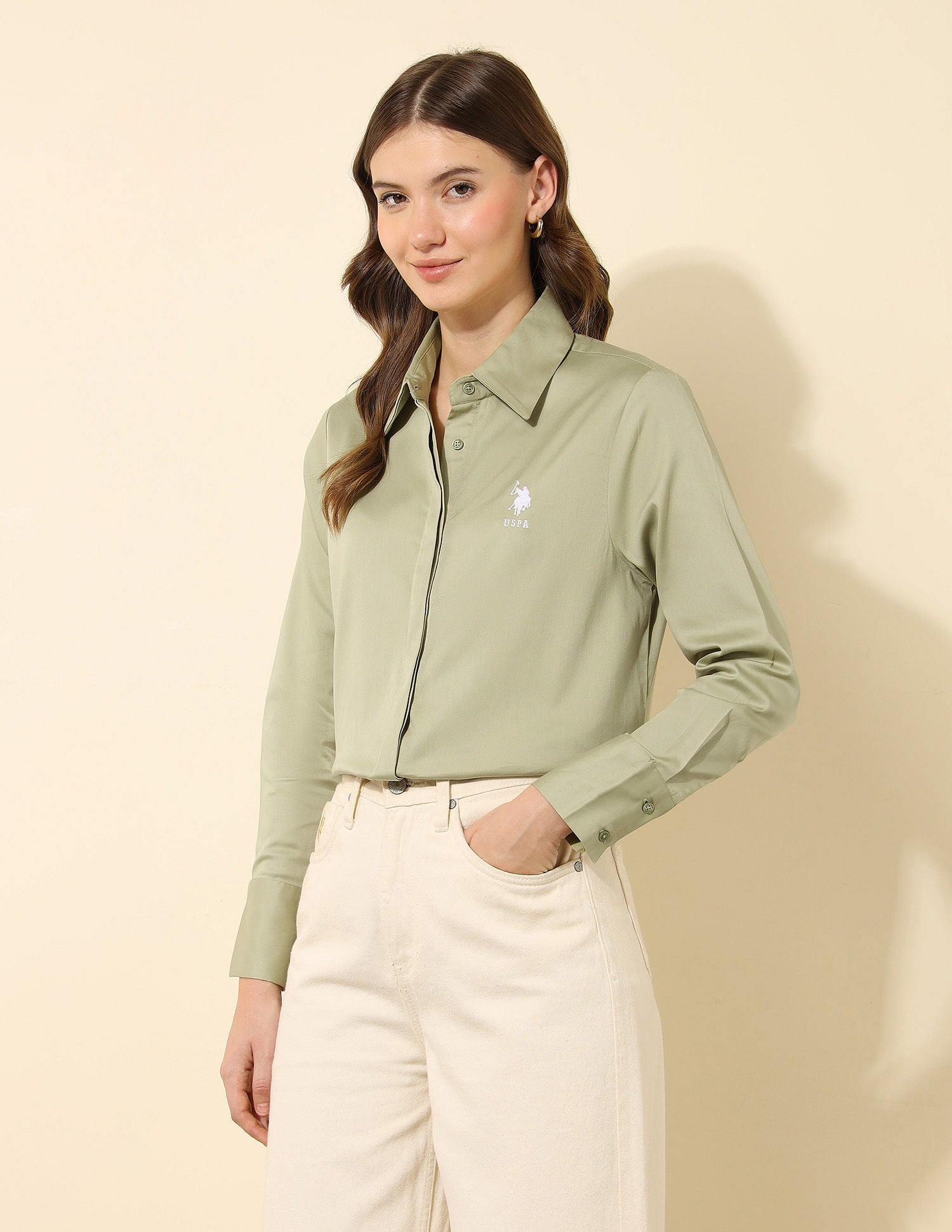 Satin Regular Fit Shirt Green - U.S. POLO ASSN. | Large