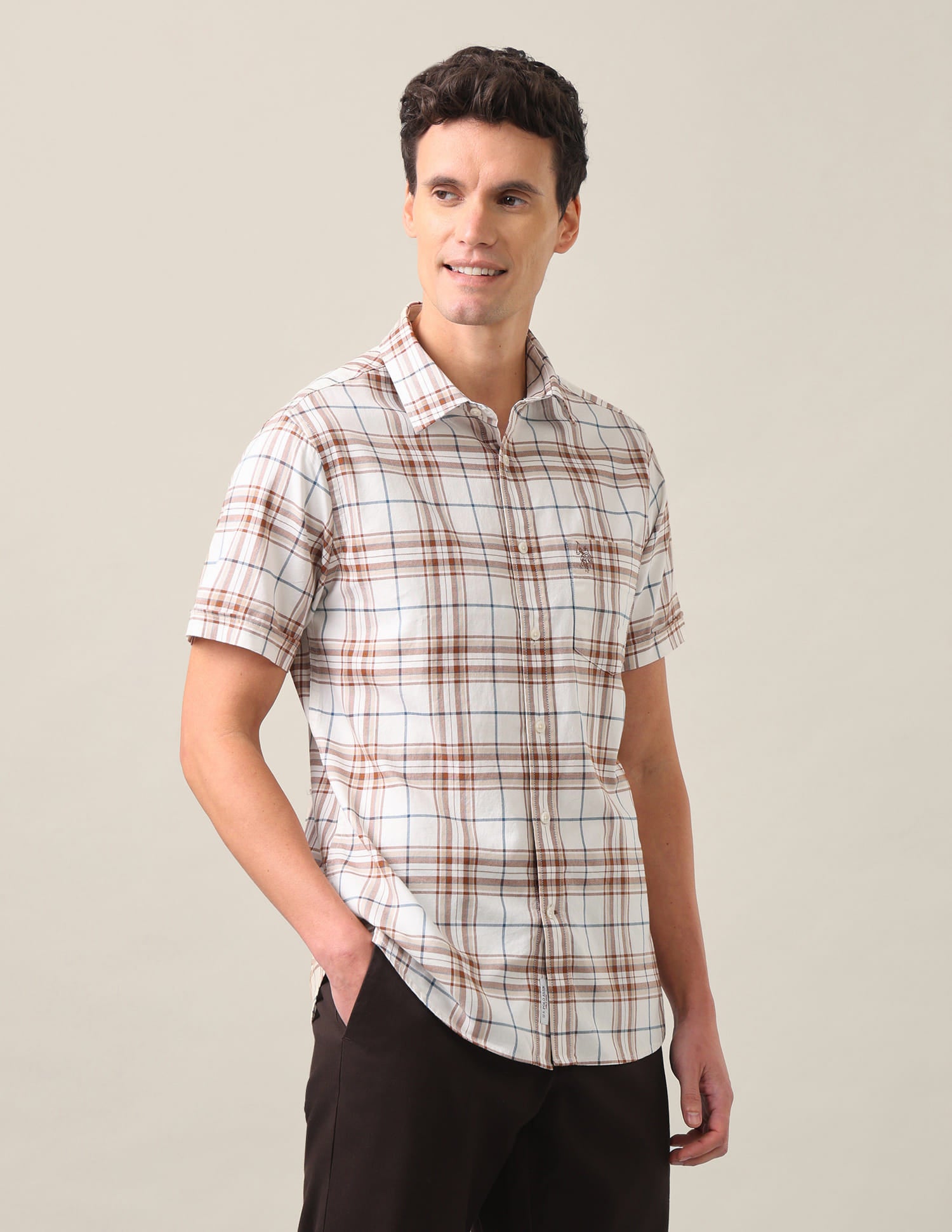 Plaid Checked Tailored Fit Shirt Beige - U.S. Polo Assn. India | Large
