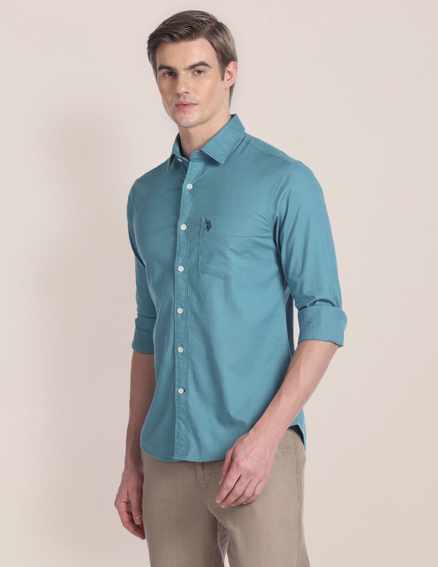 Solid Dobby Shirt Teal - U.S. POLO ASSN. | Large