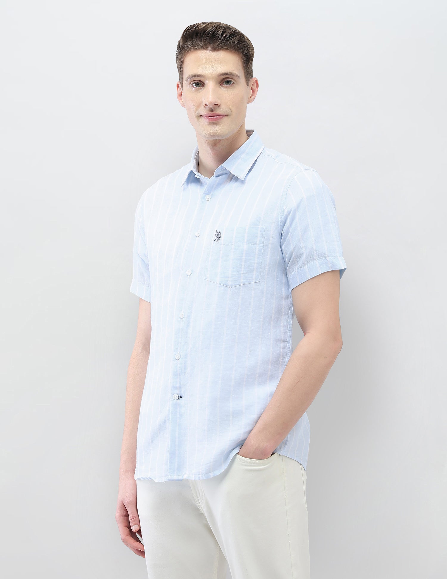 Vertical Striped Casa De Campo Shirt Light Blue - U.S. Polo Assn. India | Large