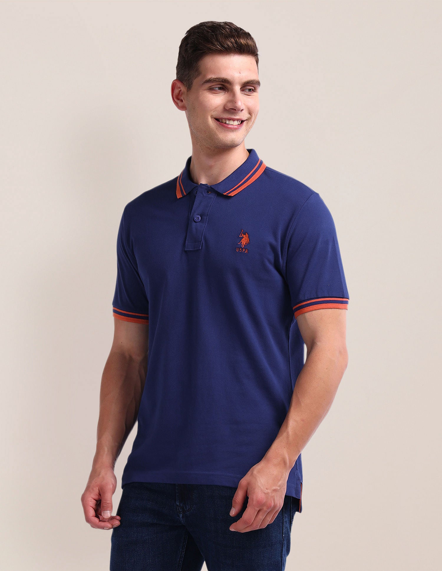 Solid Slim Fit Polo Shirt Blue - U.S. Polo Assn. India | Large