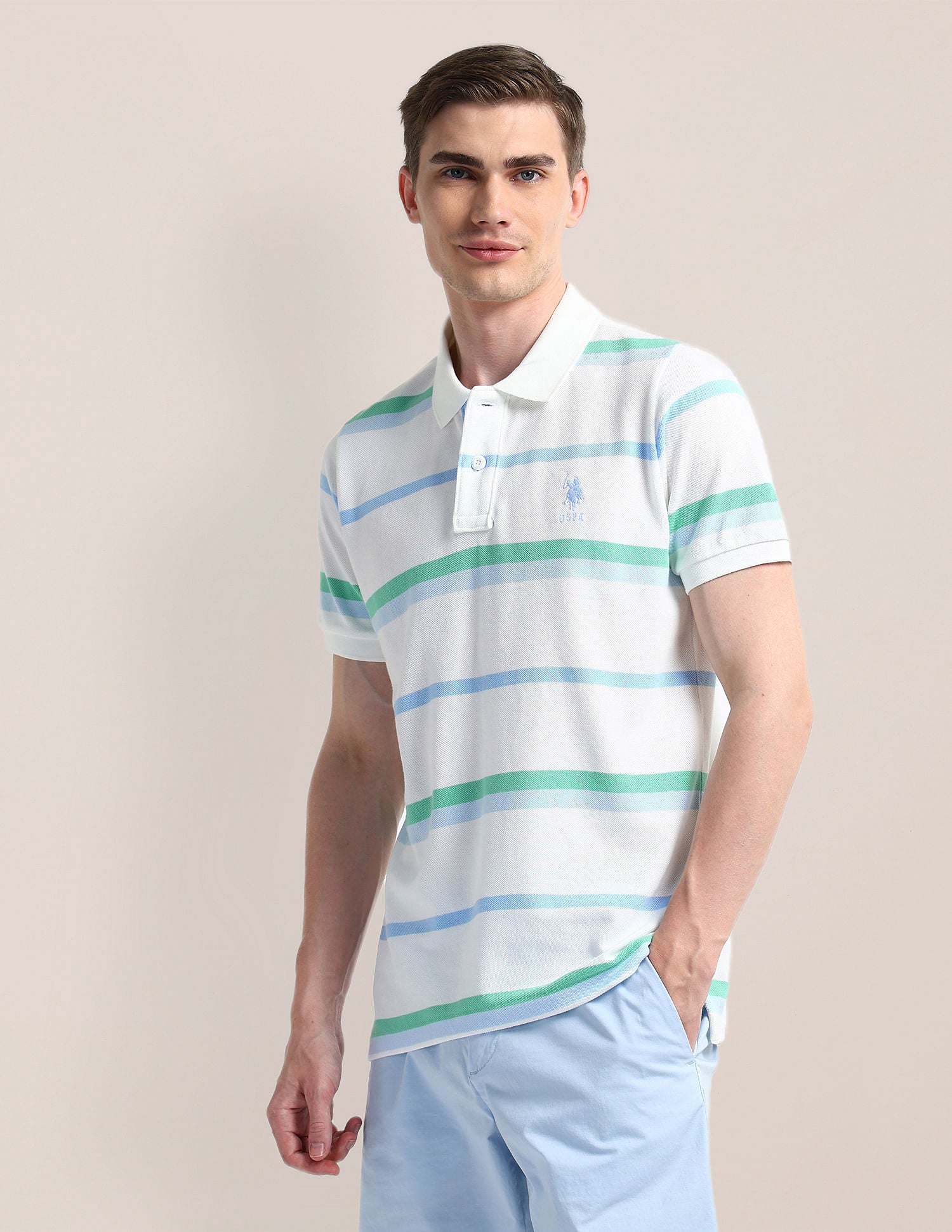 Horizontal Stripe Slim Fit Polo Shirt White - U.S. Polo Assn. India | Large