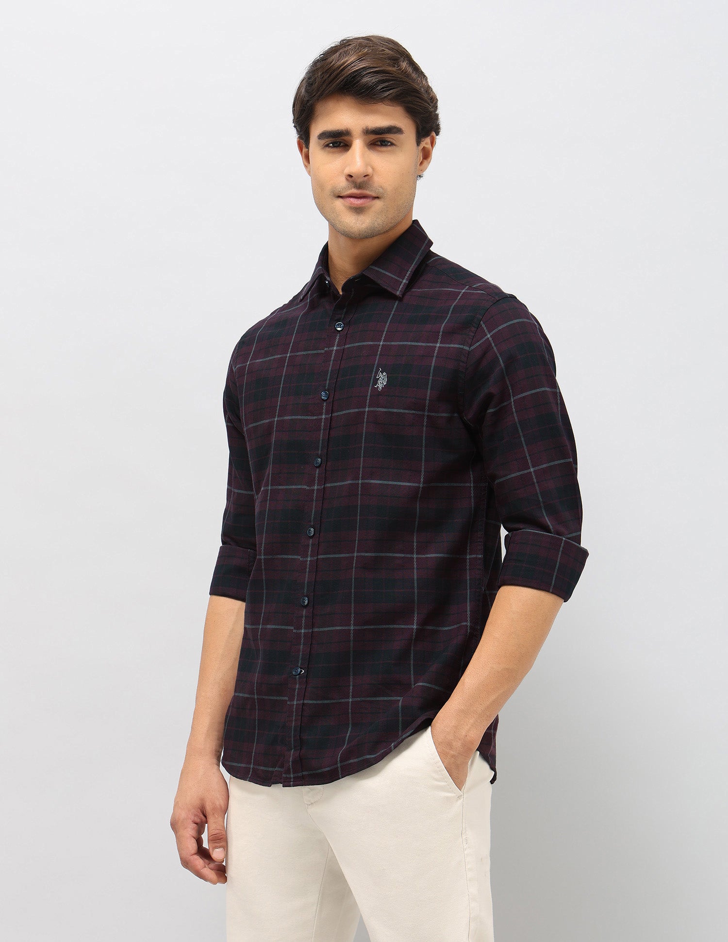 Plaid Checked Dobby Shirt Wine - U.S. Polo Assn. India | Large